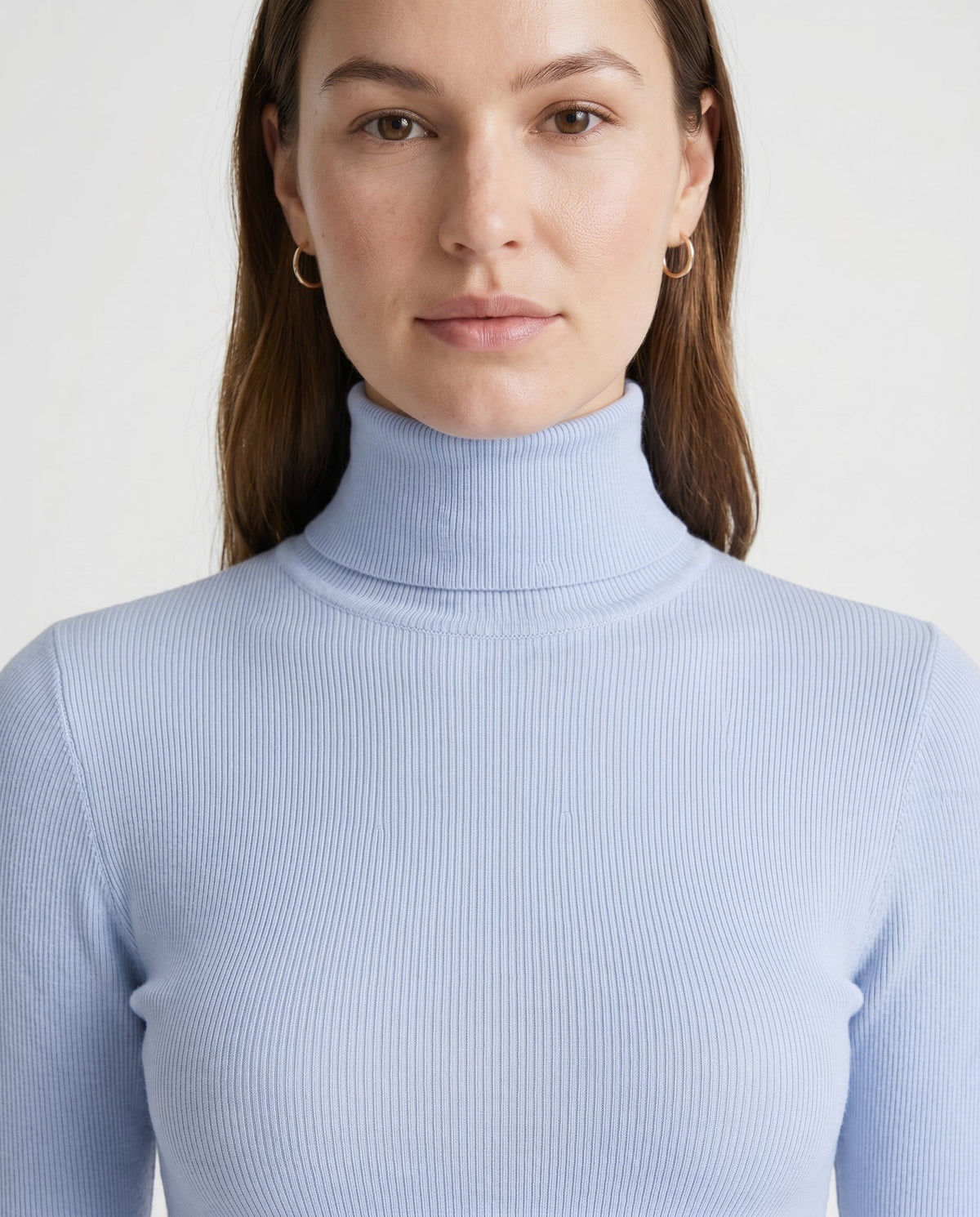 Fitted Rib Knit Turtleneck Blue audrey
