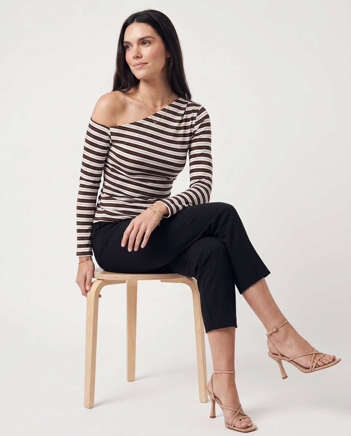 One Shoulder Striped Long Sleeve Sweater Black/White Stripes ALTAR