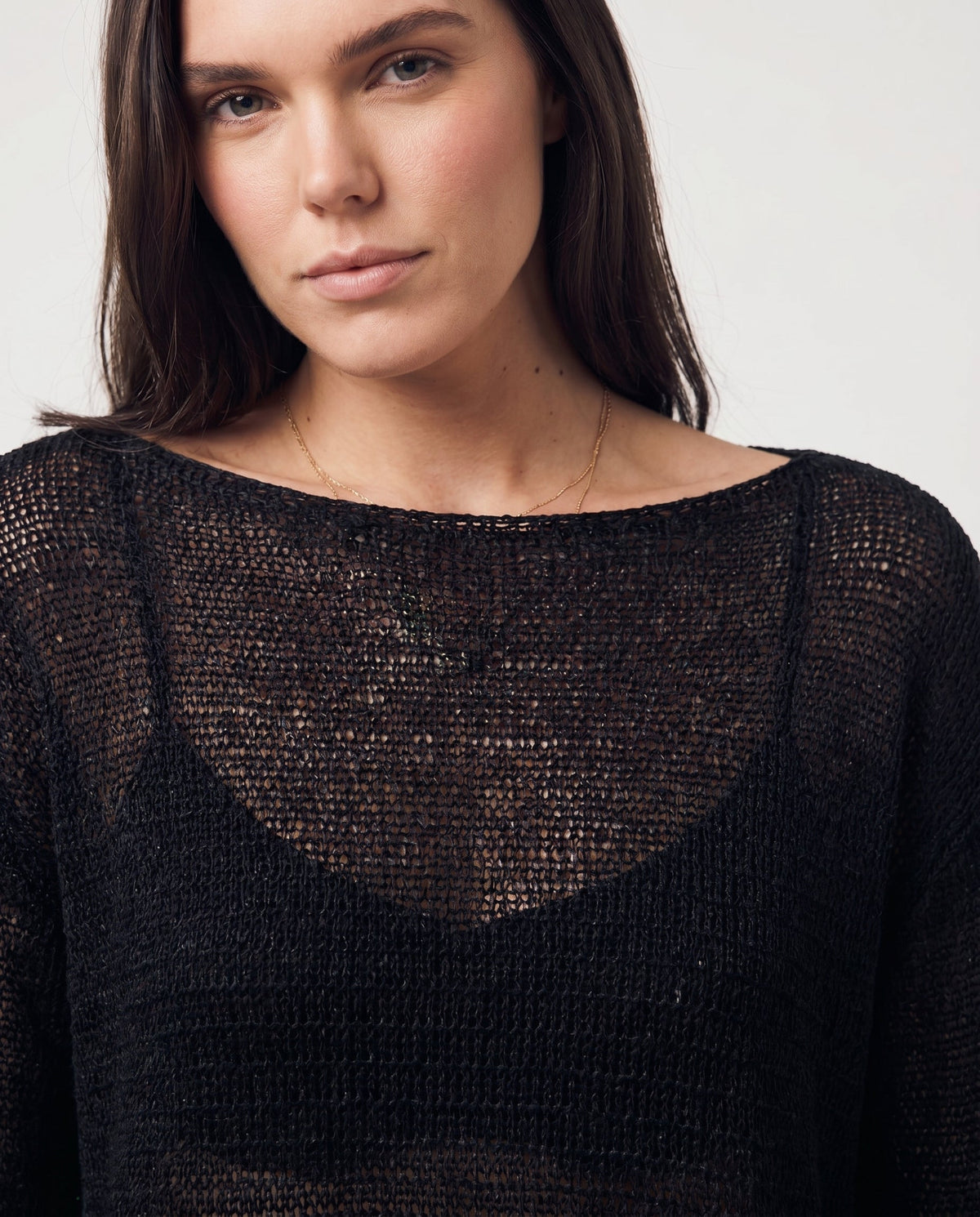 Sheer Open-Knit Long Sleeve Sweater Black 12 Rue Collette