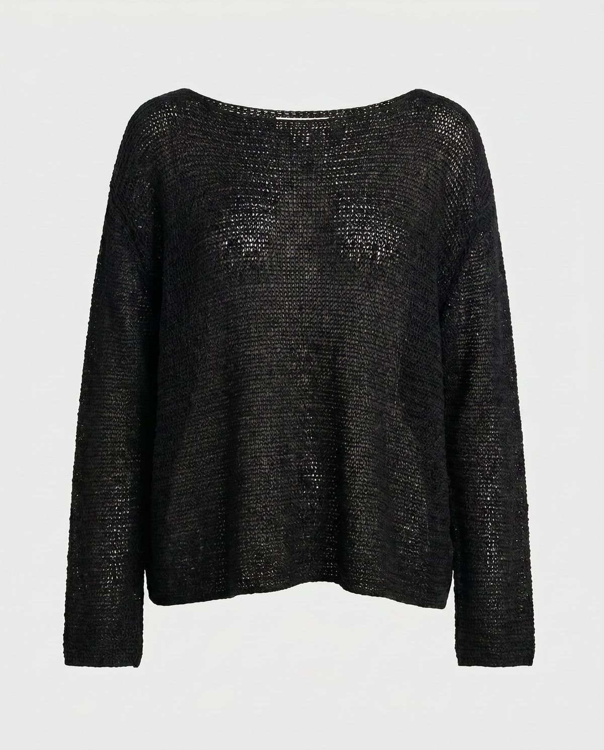 Sheer Open-Knit Long Sleeve Sweater Black 12 Rue Collette