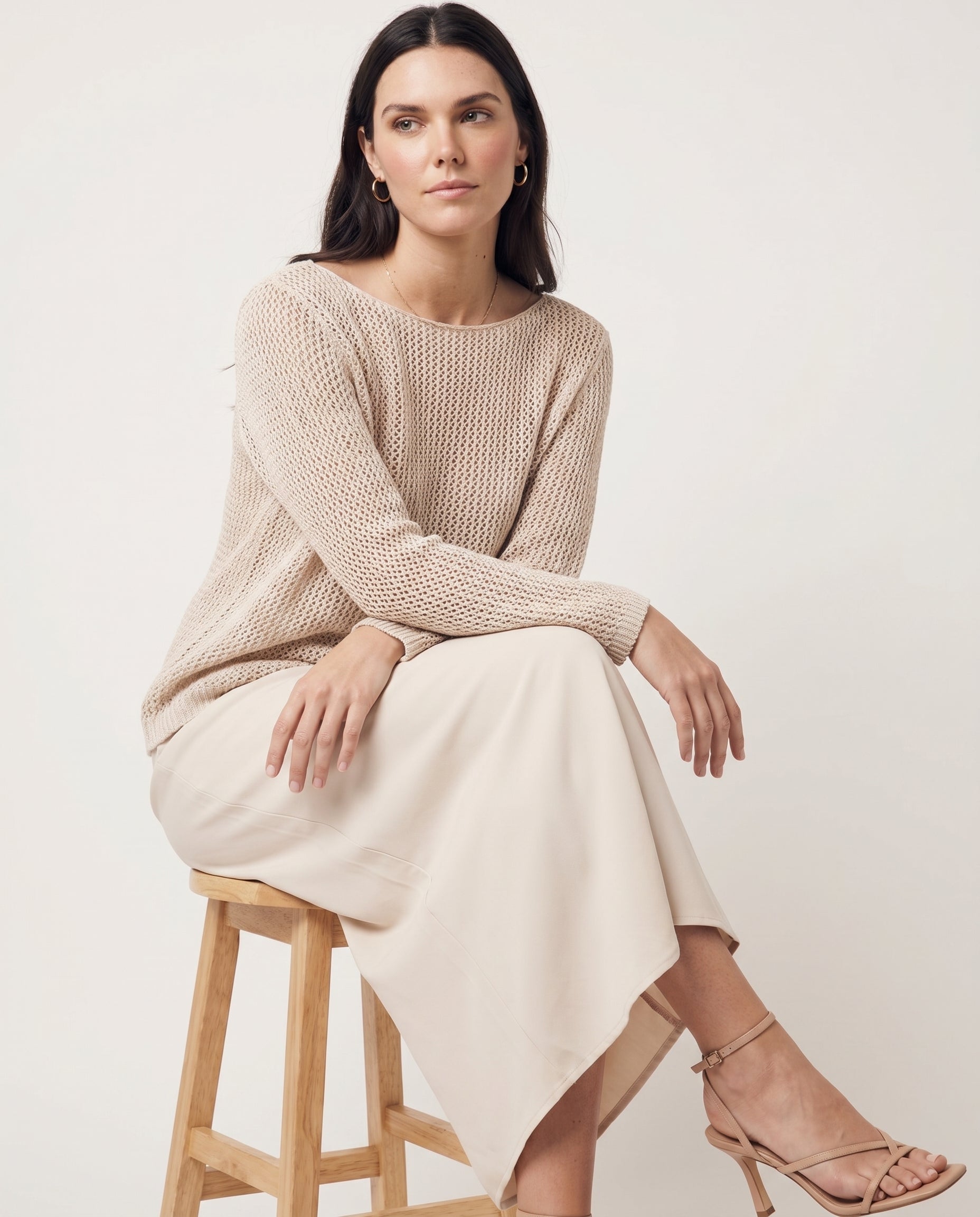 Sheer Open-Knit Long Sleeve Sweater Green SLOW HIGH