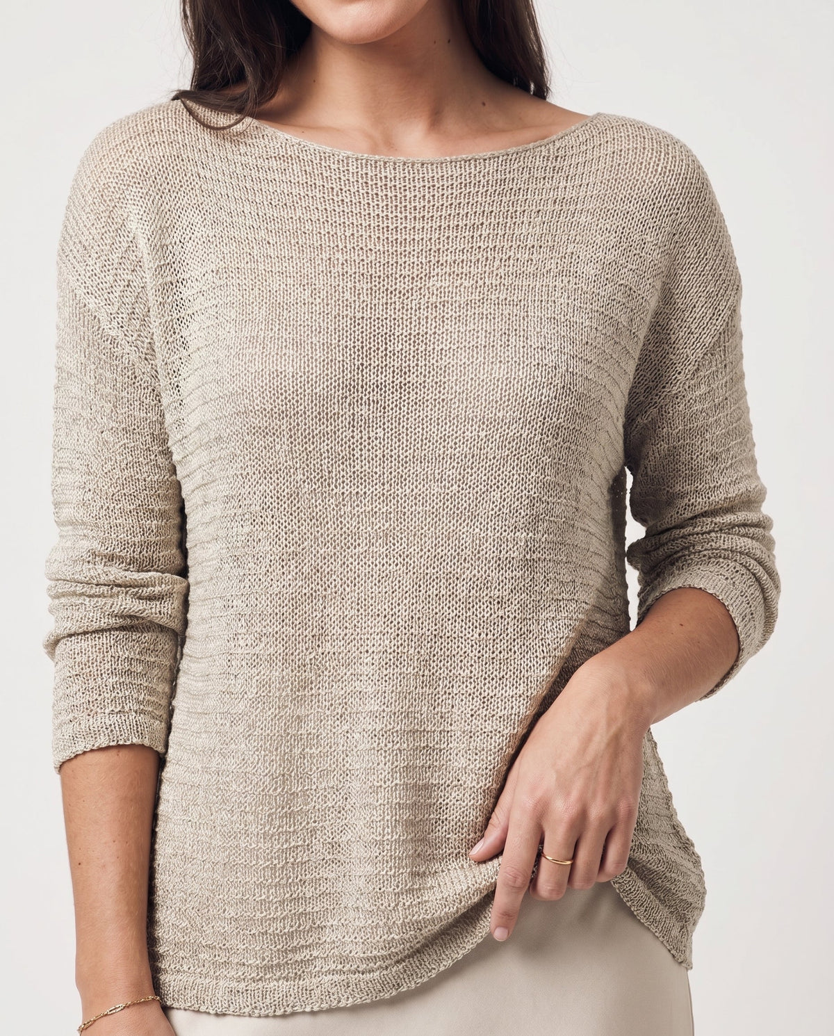 Sheer Open-Knit Long Sleeve Sweater Green SLOW HIGH