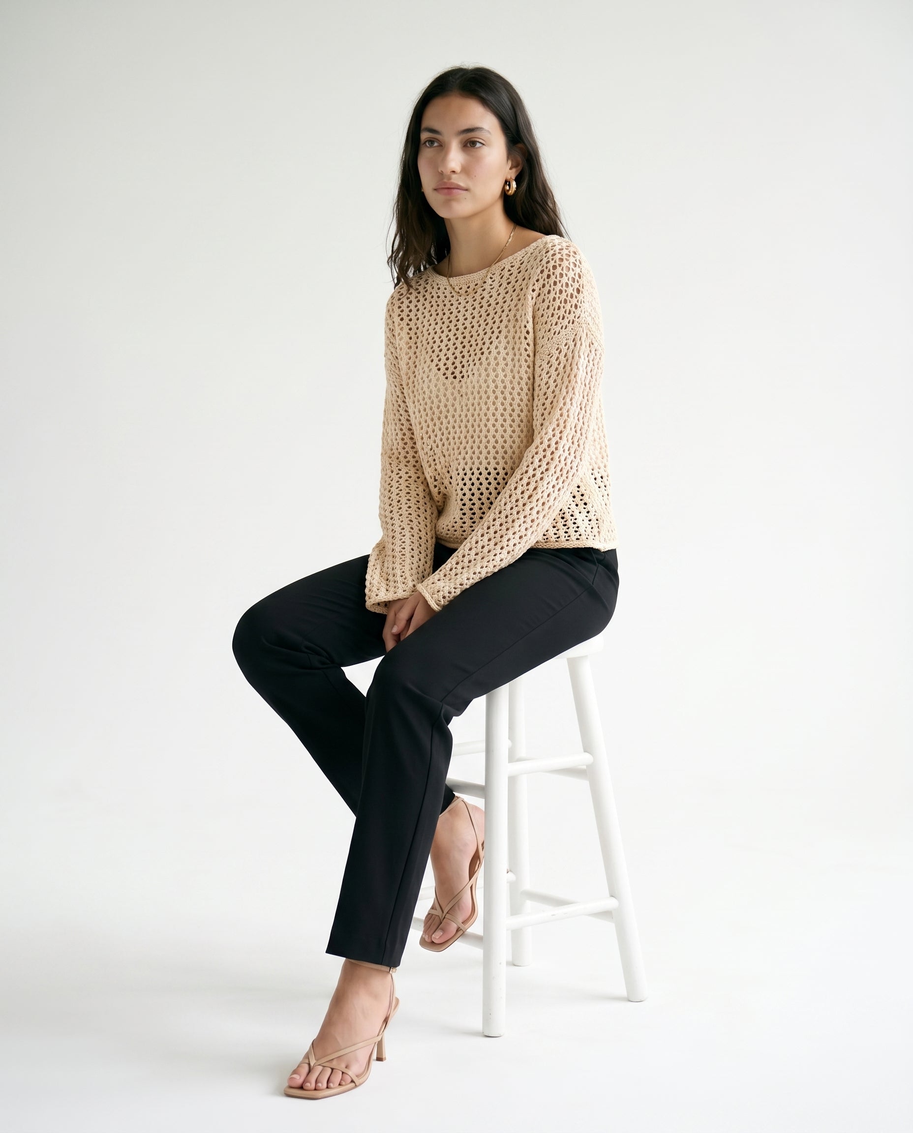 Textured Knit Sweater Beige