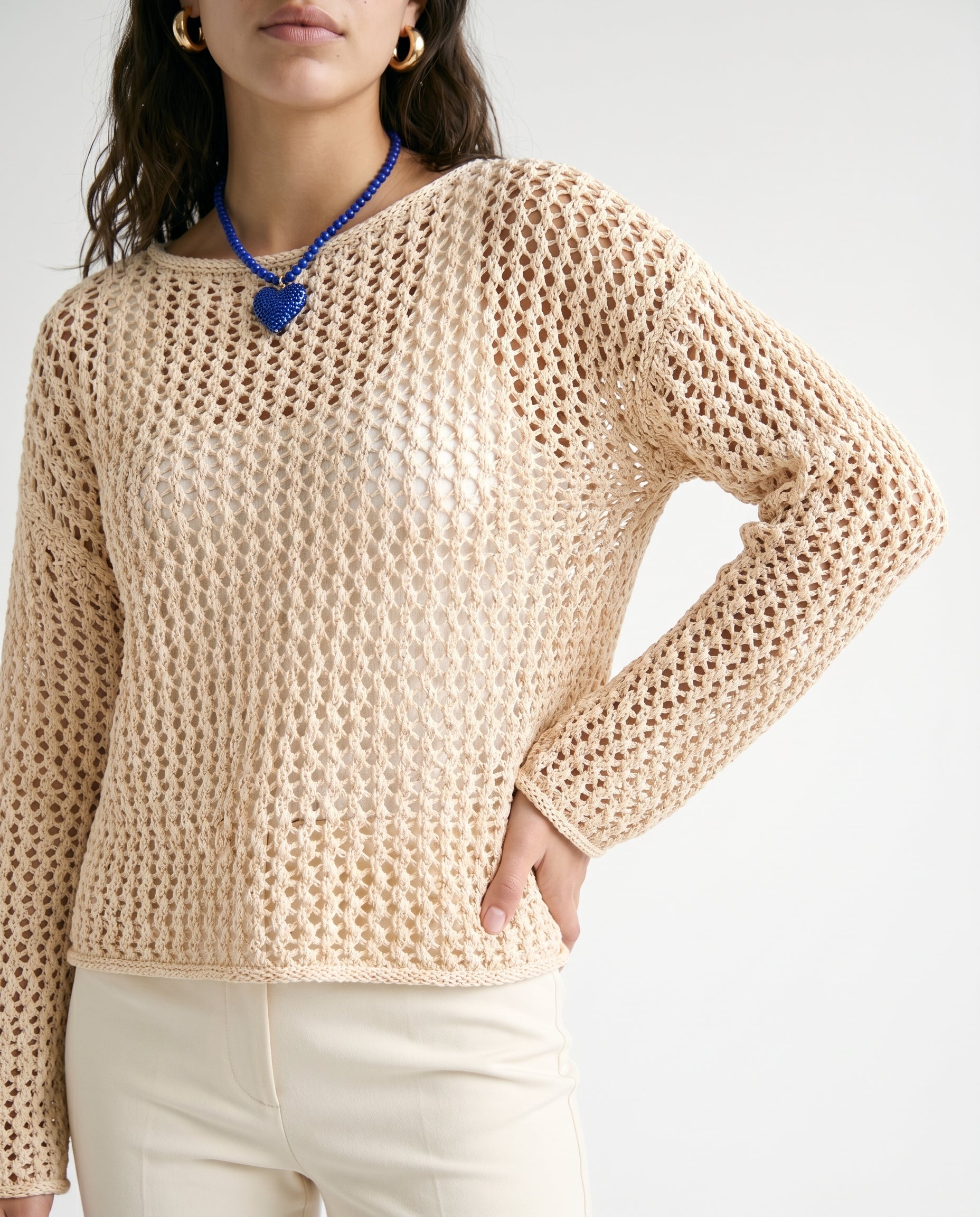 Textured Knit Sweater Beige