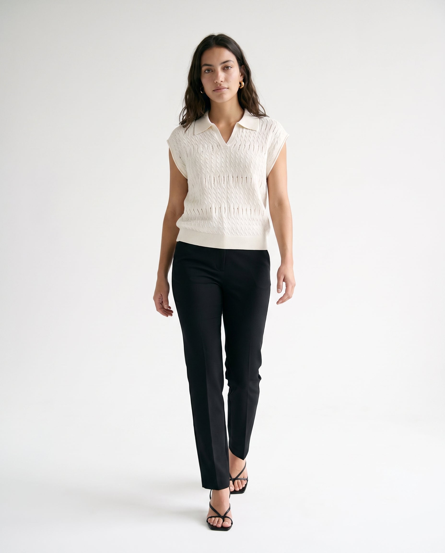 Textured Knit Sleeveless Top White
