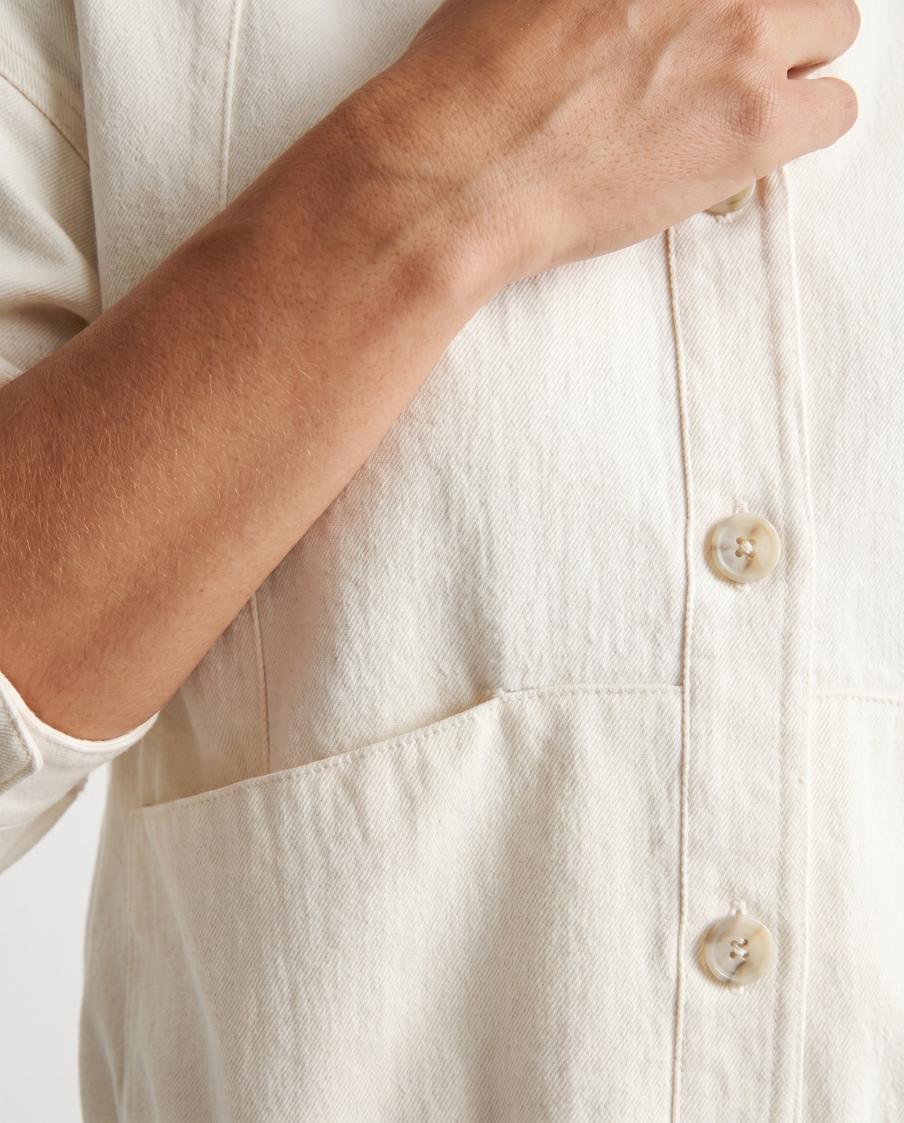 Crew Neck Button Down Jacket Ivory