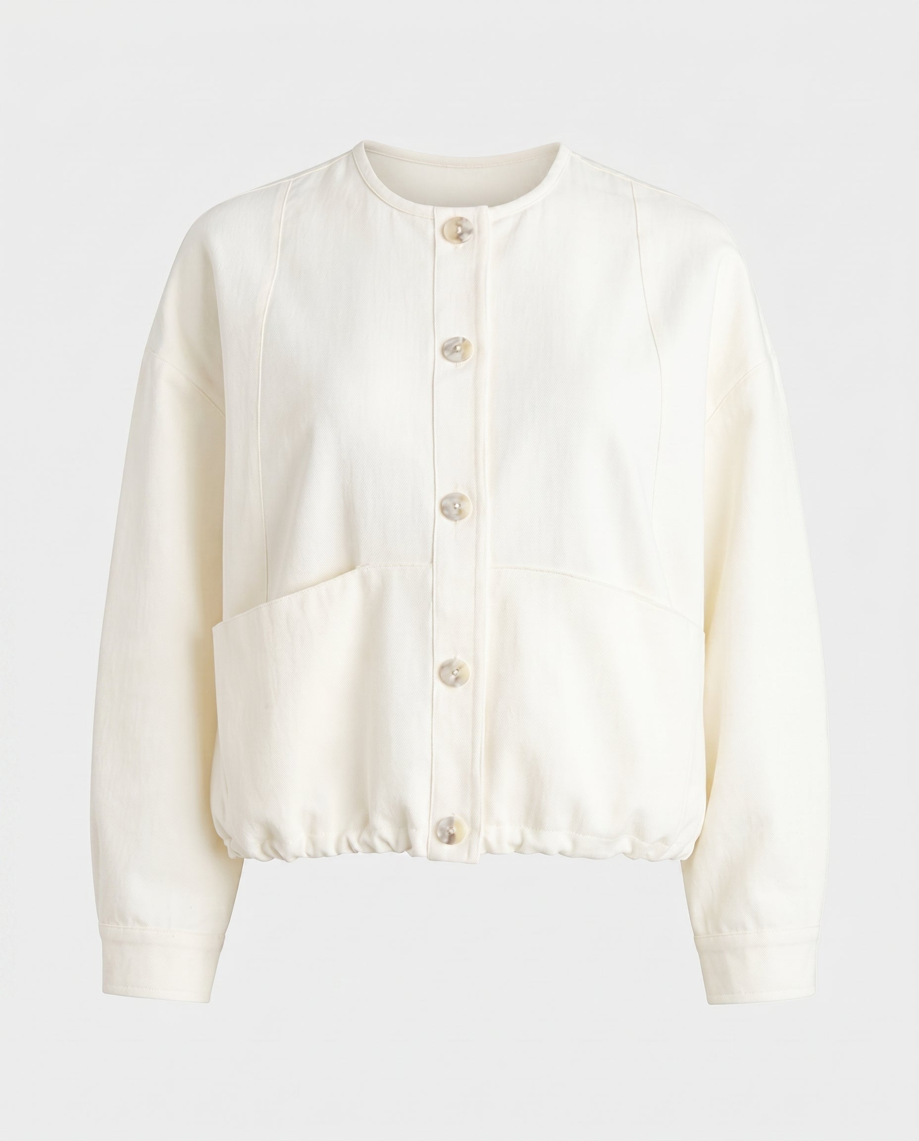 Crew Neck Button Down Jacket Ivory