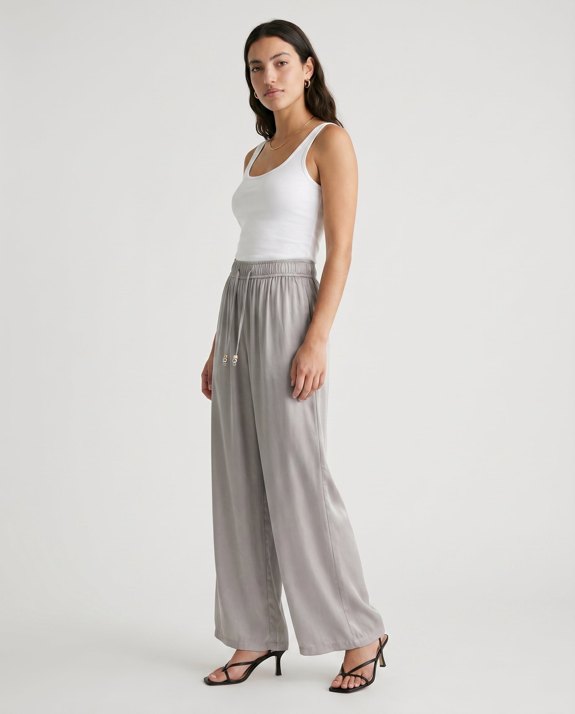Wide Silver Gray Leg Pants Silver Gray