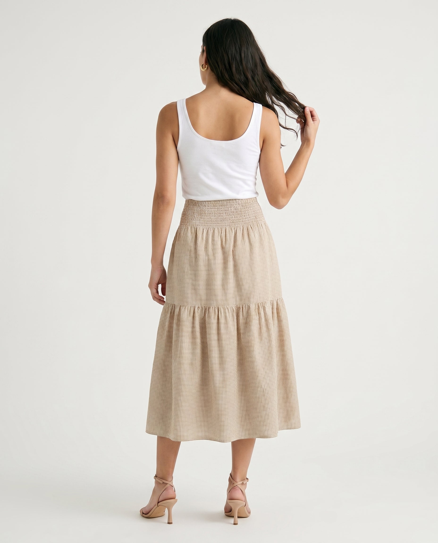 Jx zoe Seersucker Smock Long Skirt Cornstalk White