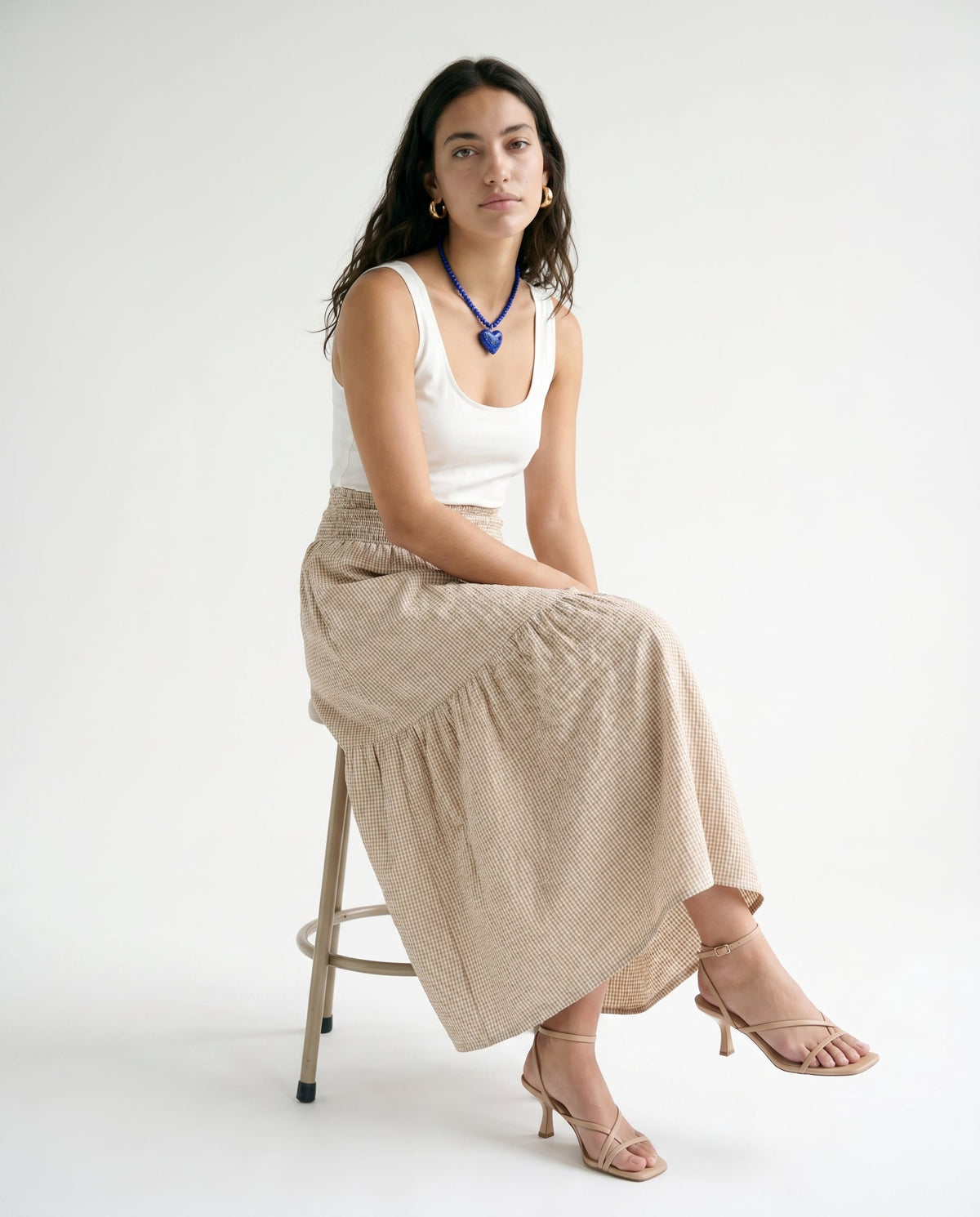 Jx zoe Seersucker Smock Long Skirt Cornstalk White Bestseller (Vero Moda, Noisy May, Only, JJXX)