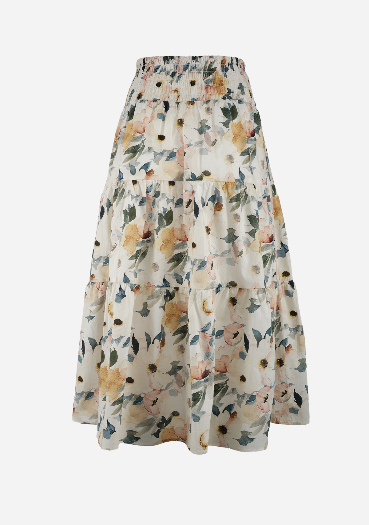Elastic Waisted Tiered Midi Skirt Ivory/LT Yellow