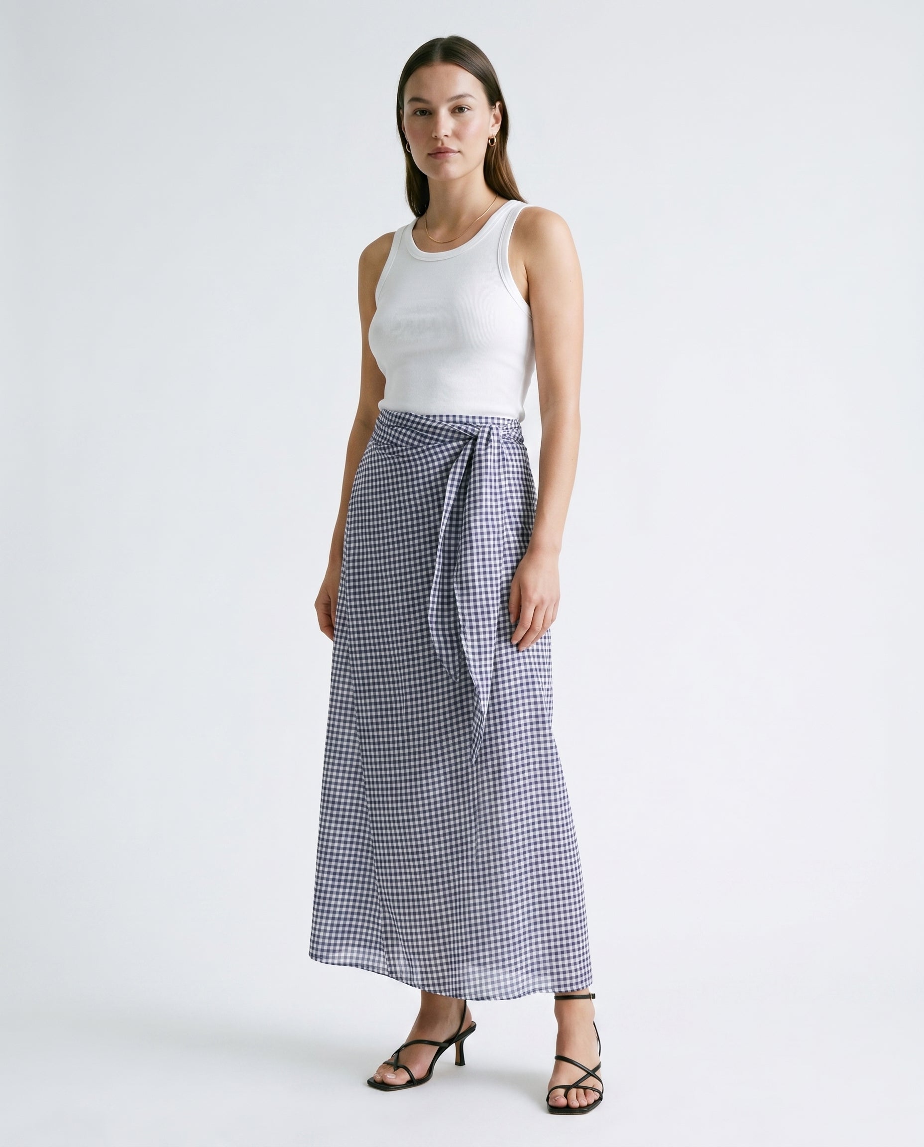 Checkered Long Skirt Navy Check audrey
