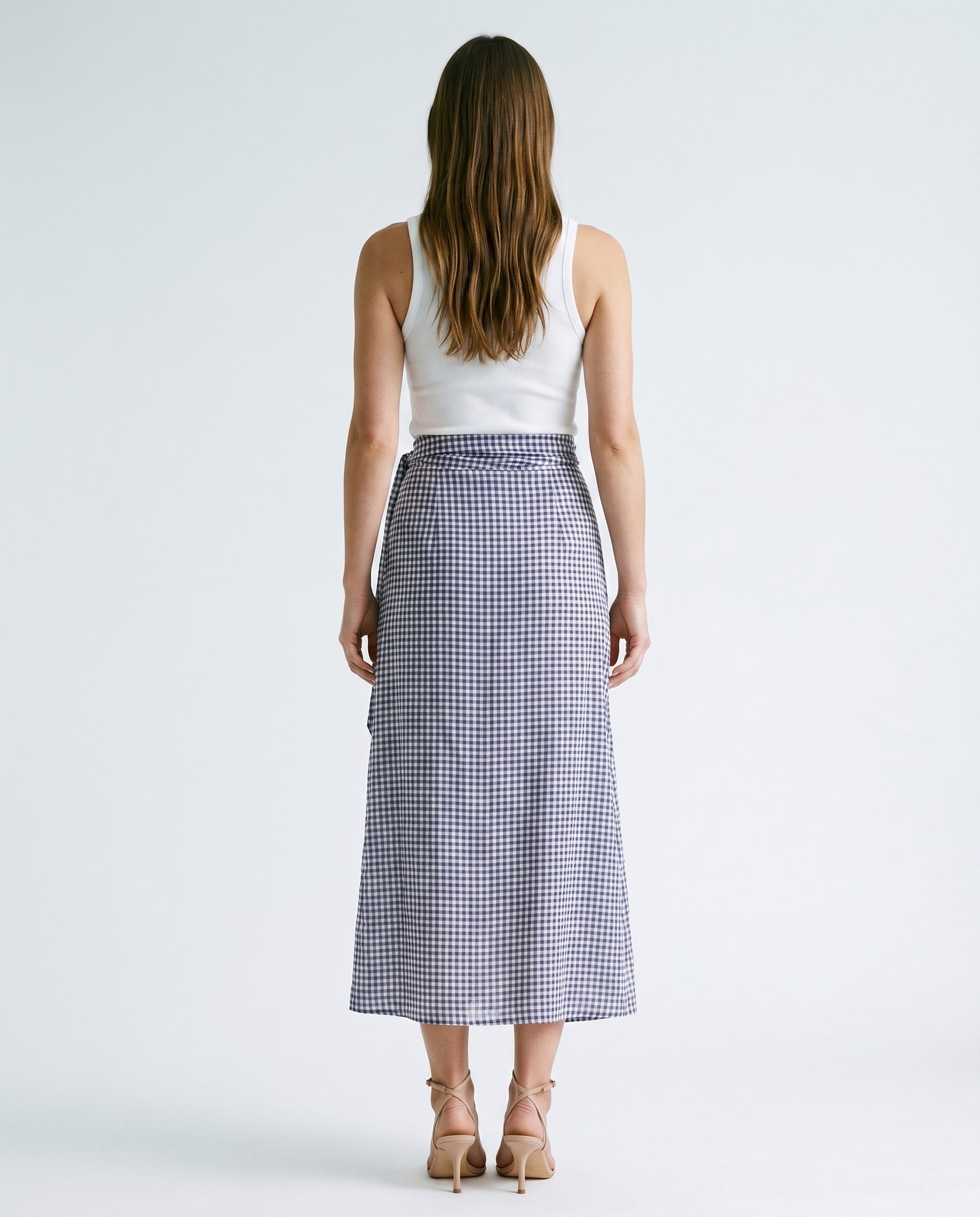 Checkered Long Skirt Navy Check audrey