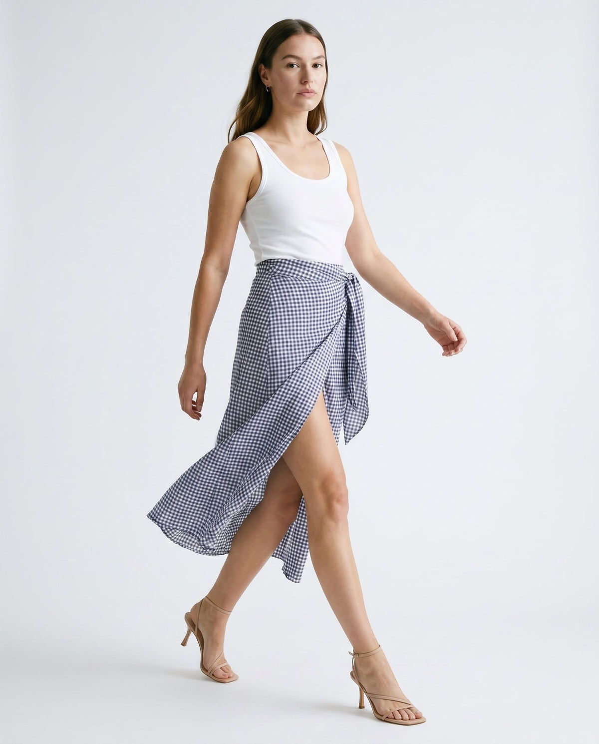 Checkered Long Skirt Navy Check audrey