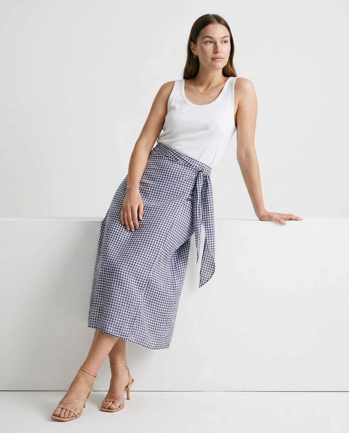 Checkered Long Skirt Navy Check audrey