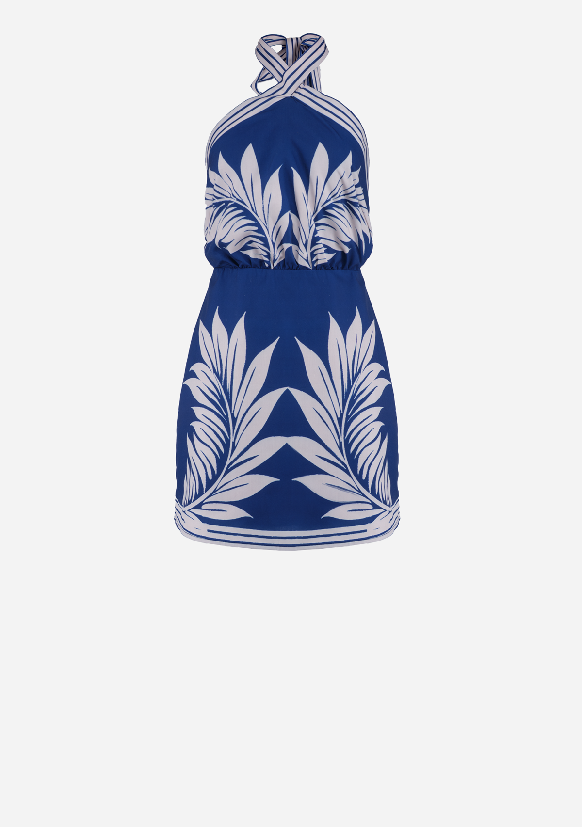 Placement Print Halterneck Mini Dress Royal Blue Mable