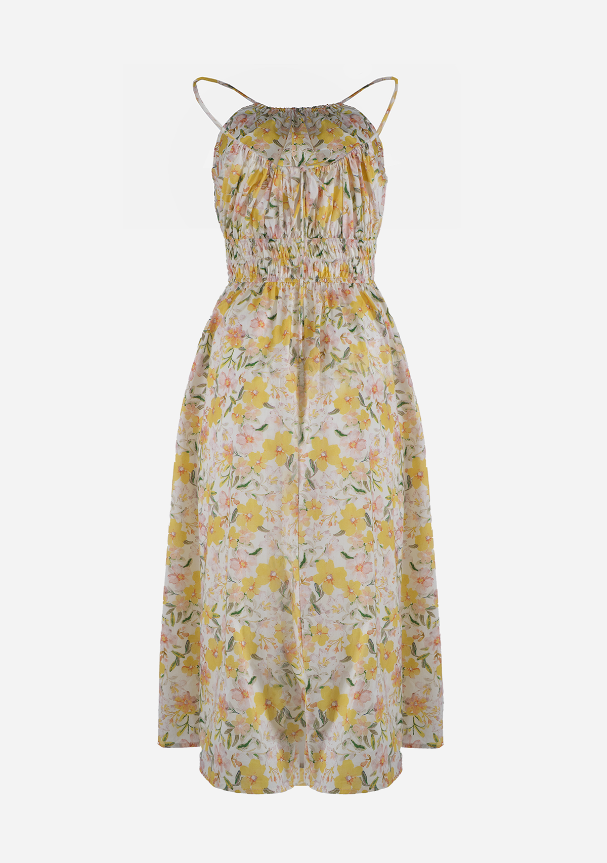 Lulu Floral Halter Dress Yellow Cream