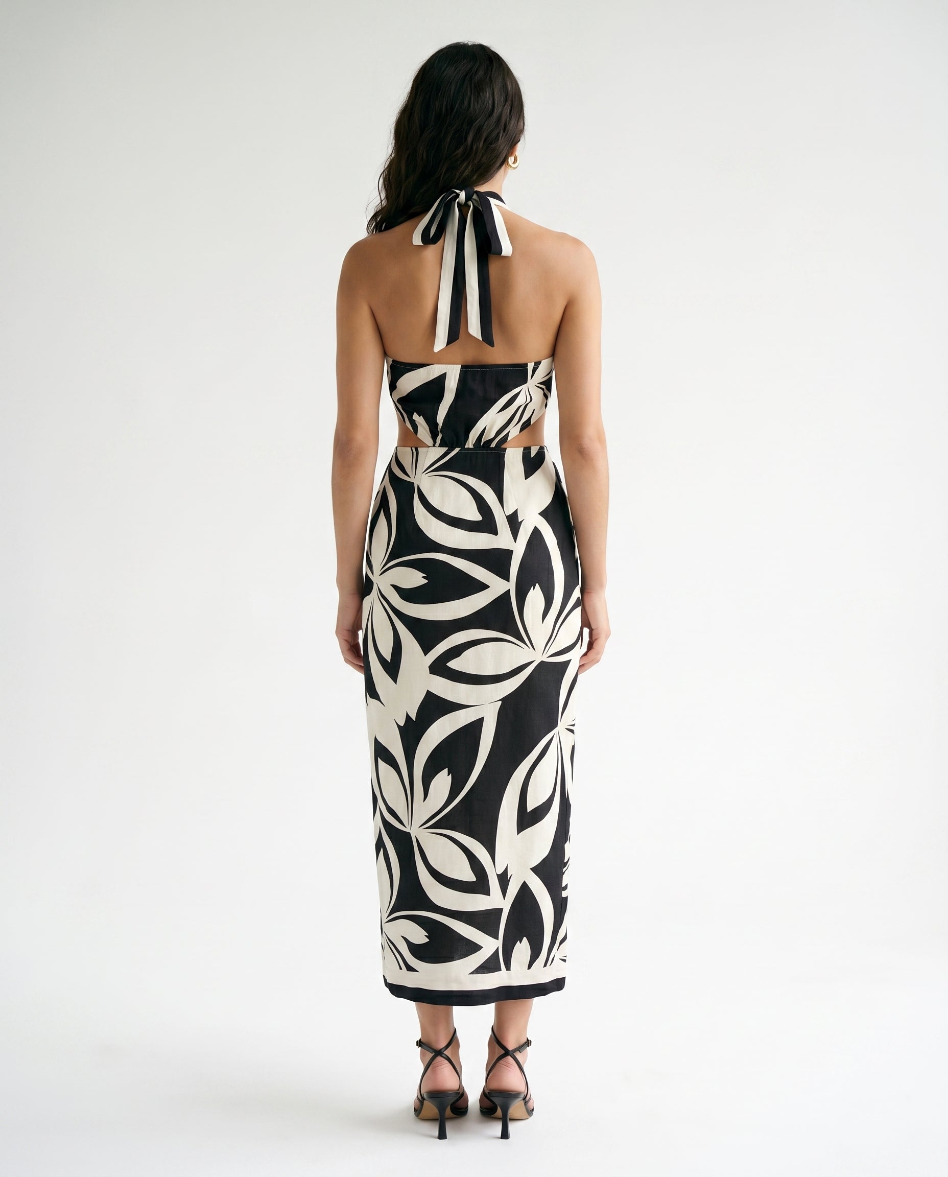 Robe midi imprimée à col halter noire