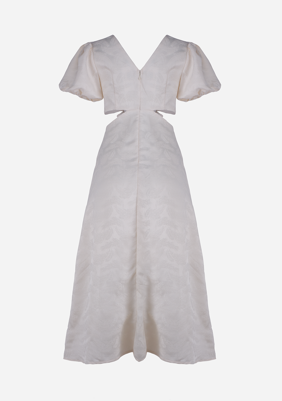 Jacquard Puff Midi Dress W/ Bow Ivory
