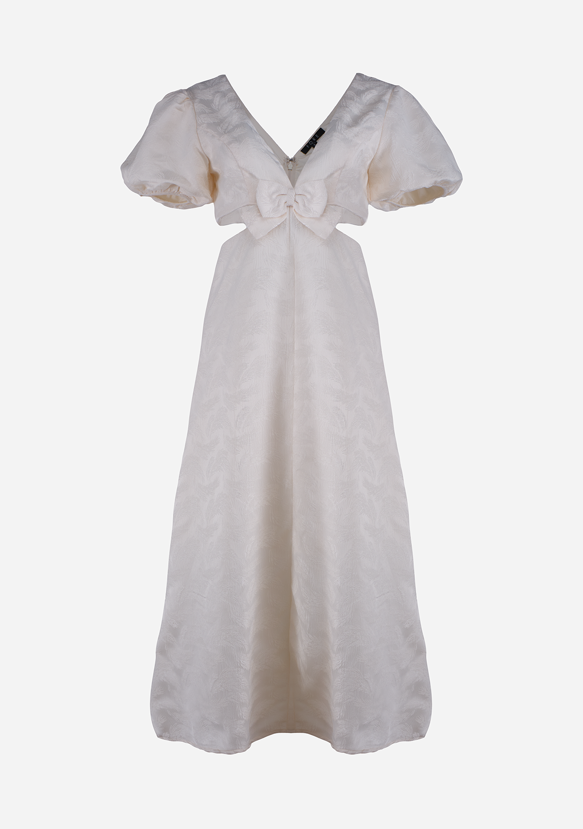 Jacquard Puff Midi Dress W/ Bow Ivory