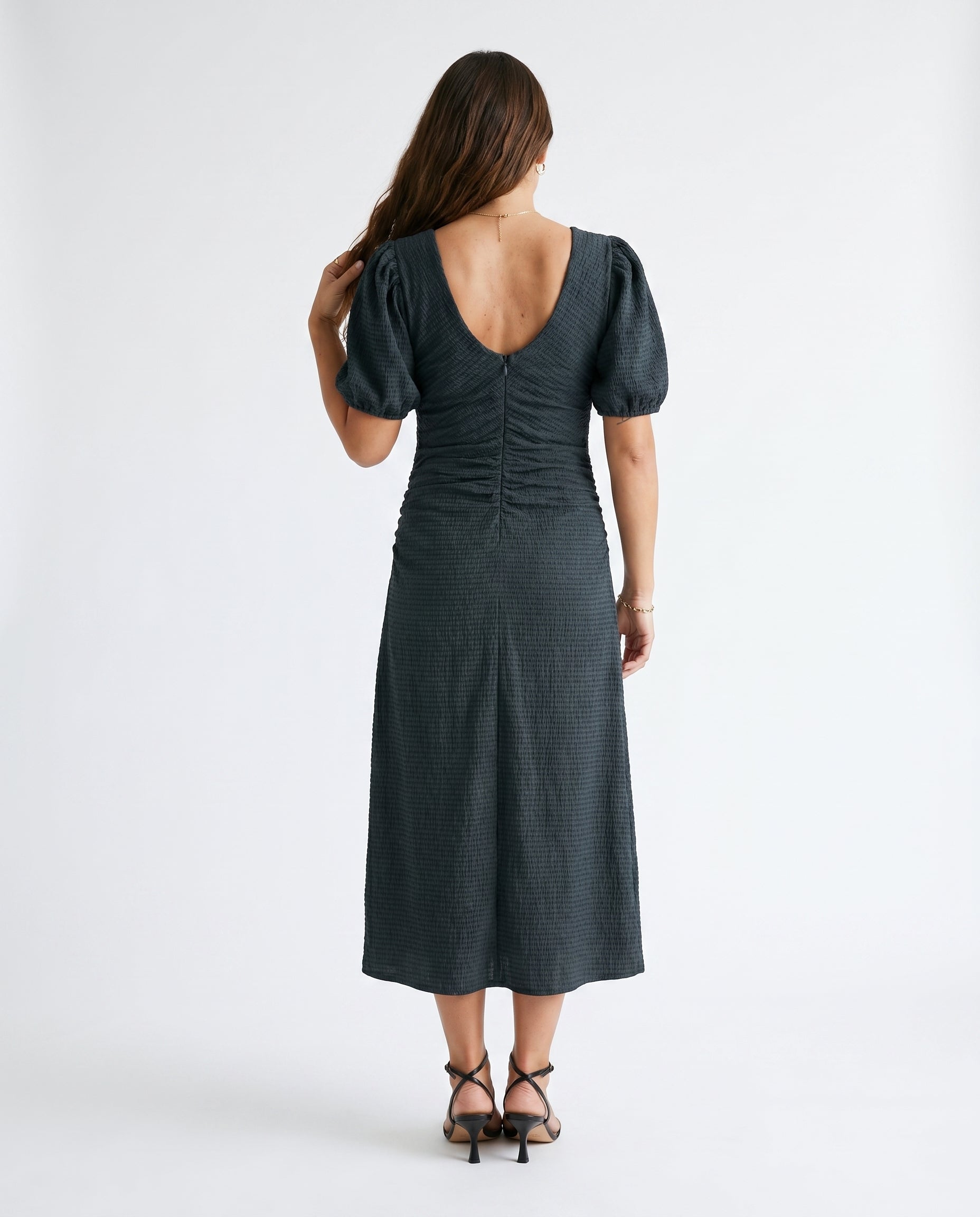Robe midi en jersey structuré ouvert couleur carbone