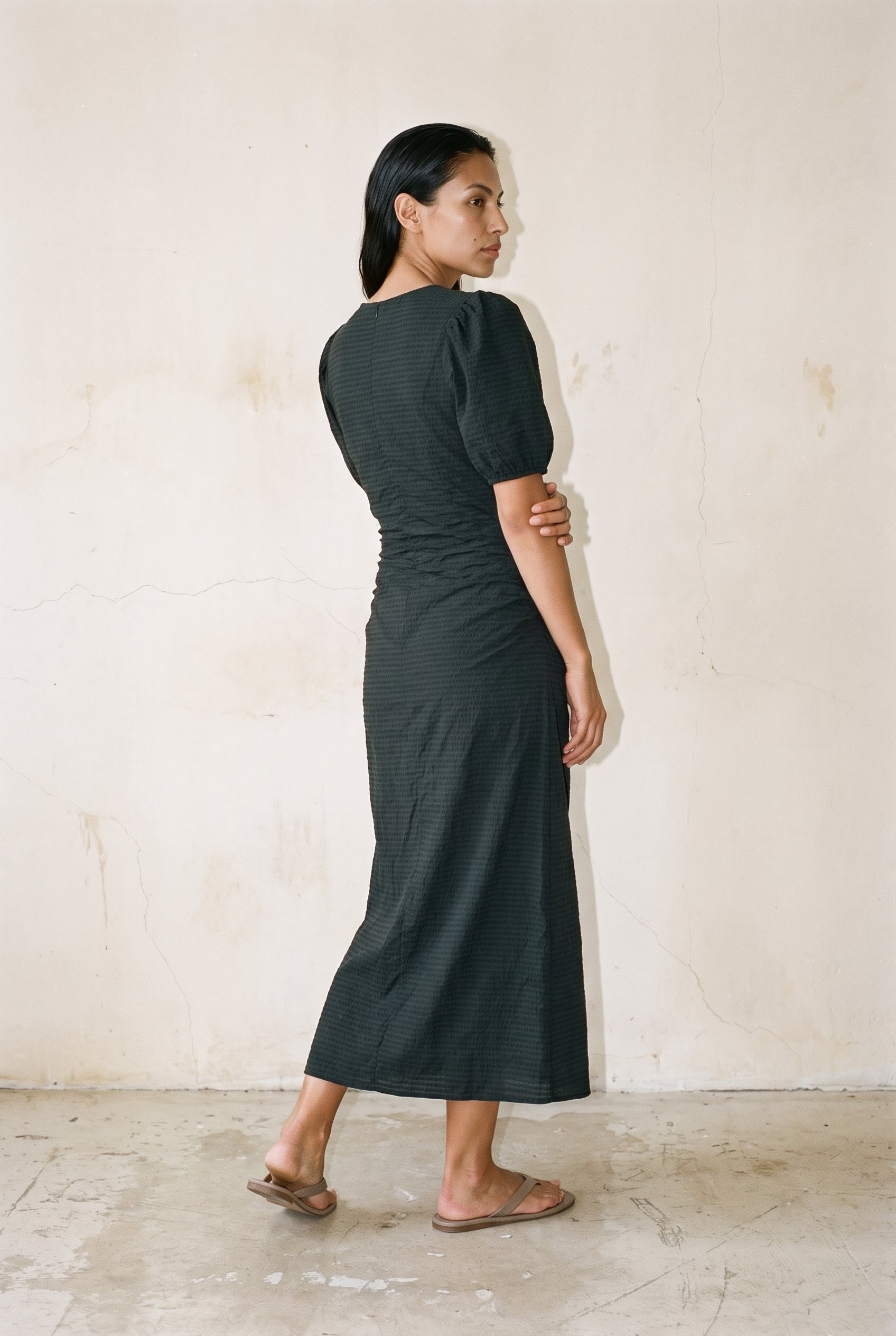 Open Structured Jersey Midi Dress Carbon