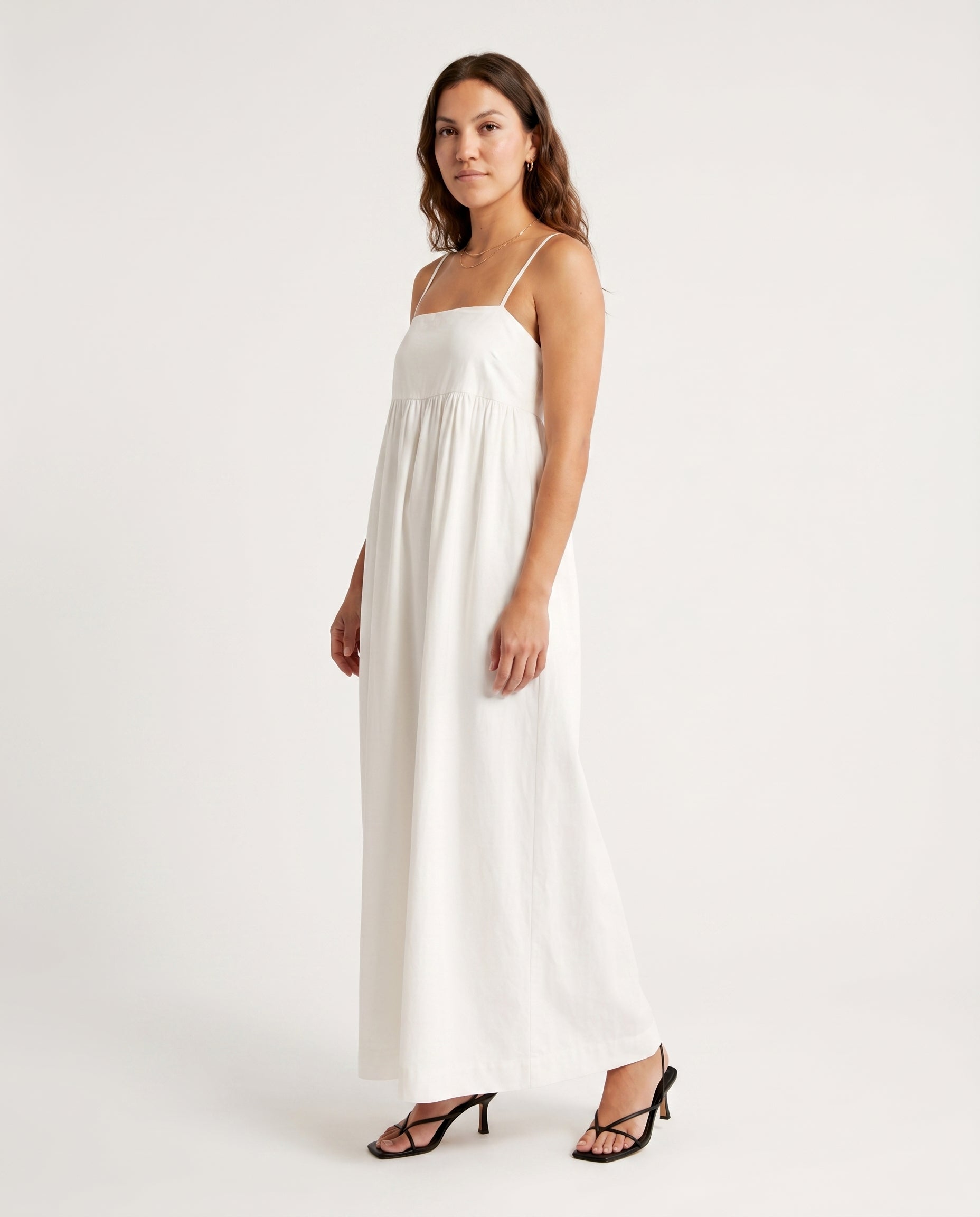 Jx Almira Linen Blend Long Dress Blanc De Blac
