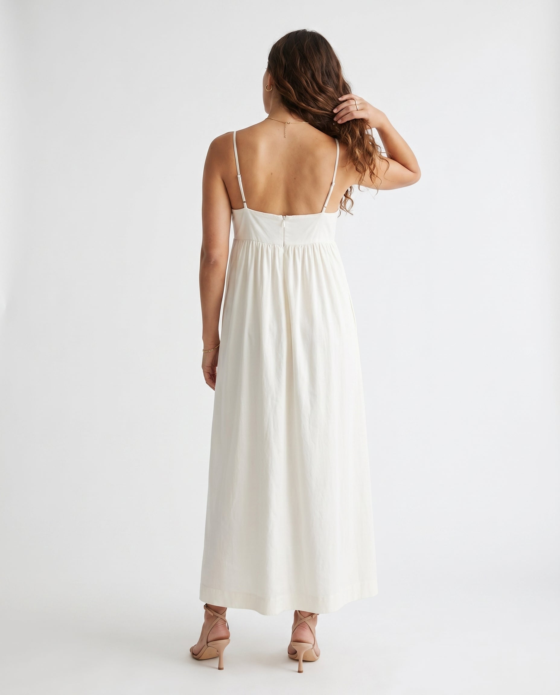 Jx Almira Linen Blend Long Dress Blanc De Blac
