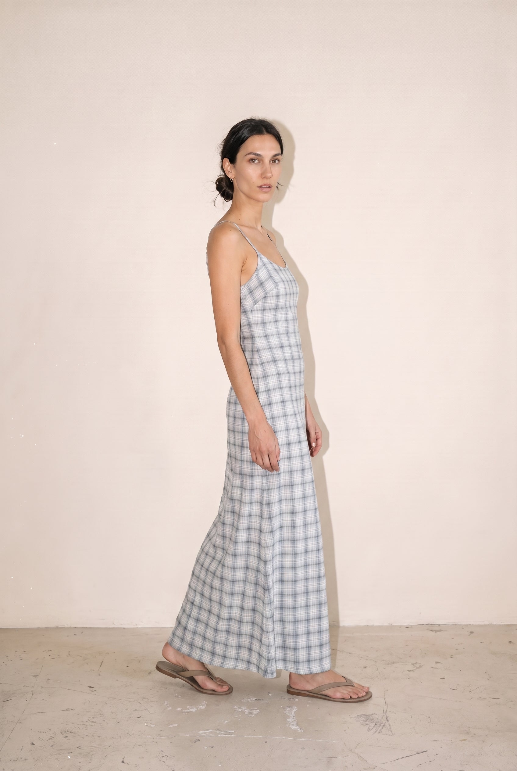 Lagoon - Hemp Seersucker Maxi Dress Overcast Check AFENDS