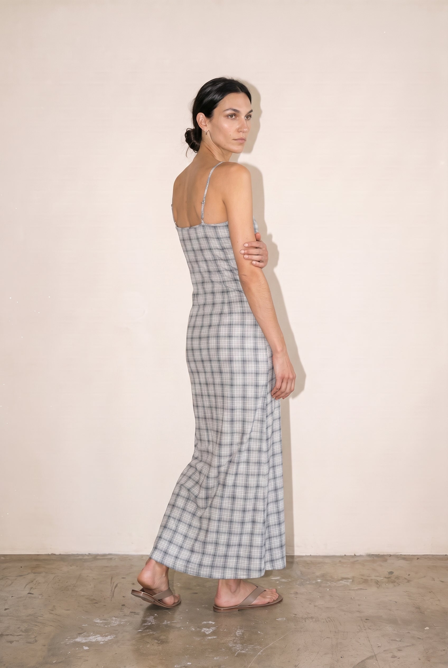Lagoon - Hemp Seersucker Maxi Dress Overcast Check AFENDS