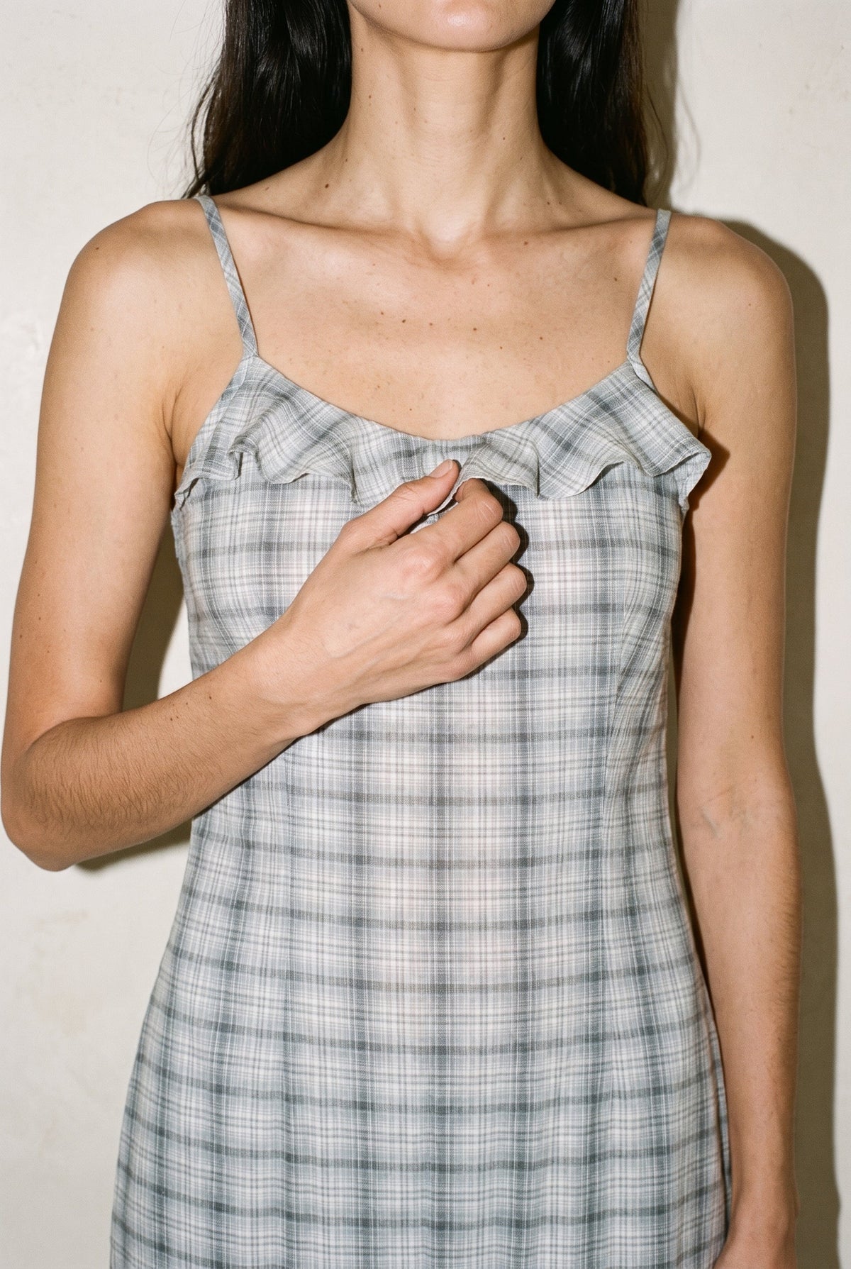 Lagoon - Hemp Seersucker Maxi Dress Overcast Check AFENDS