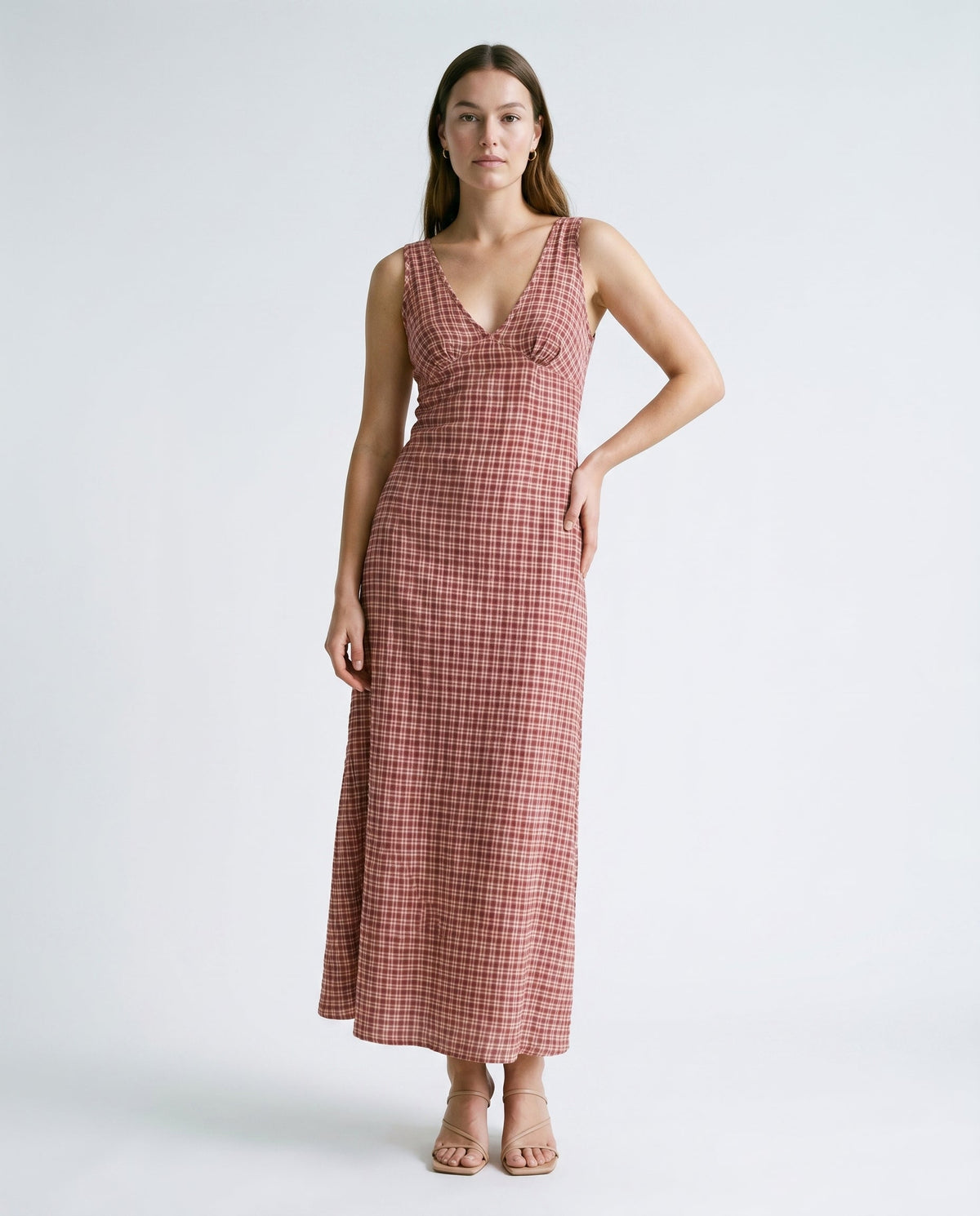 Capricorn Tully - Hemp Seersucker Maxi Dress Burgundy / Beige Check AFENDS