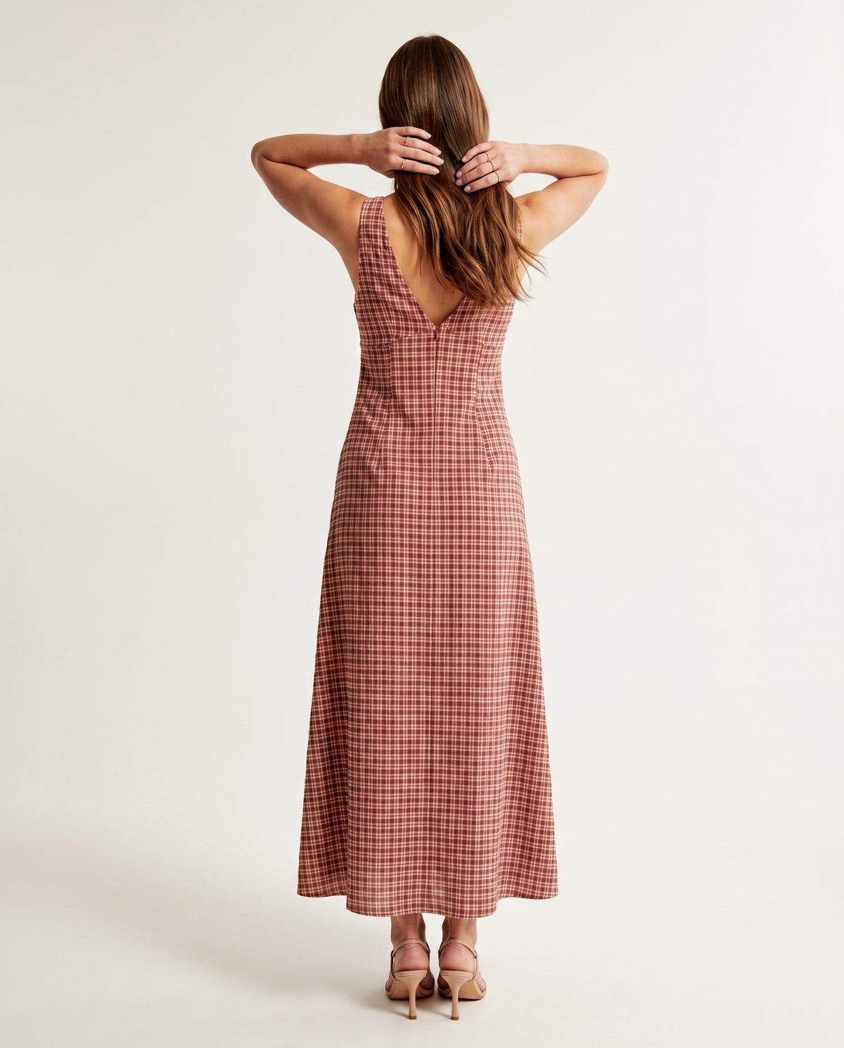 Capricorn Tully - Hemp Seersucker Maxi Dress Burgundy / Beige Check AFENDS