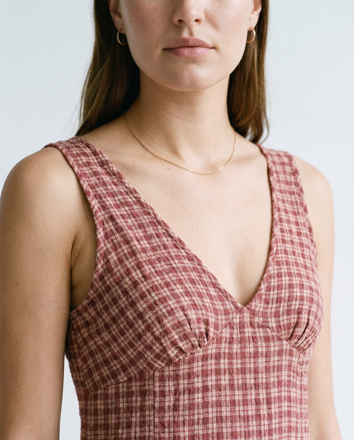 Capricorn Tully - Hemp Seersucker Maxi Dress Burgundy / Beige Check AFENDS