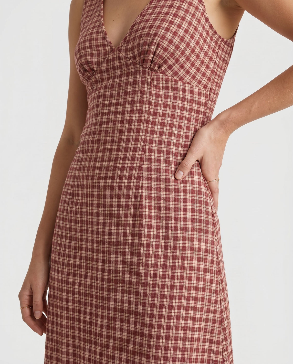 Capricorn Tully - Hemp Seersucker Maxi Dress Burgundy / Beige Check AFENDS
