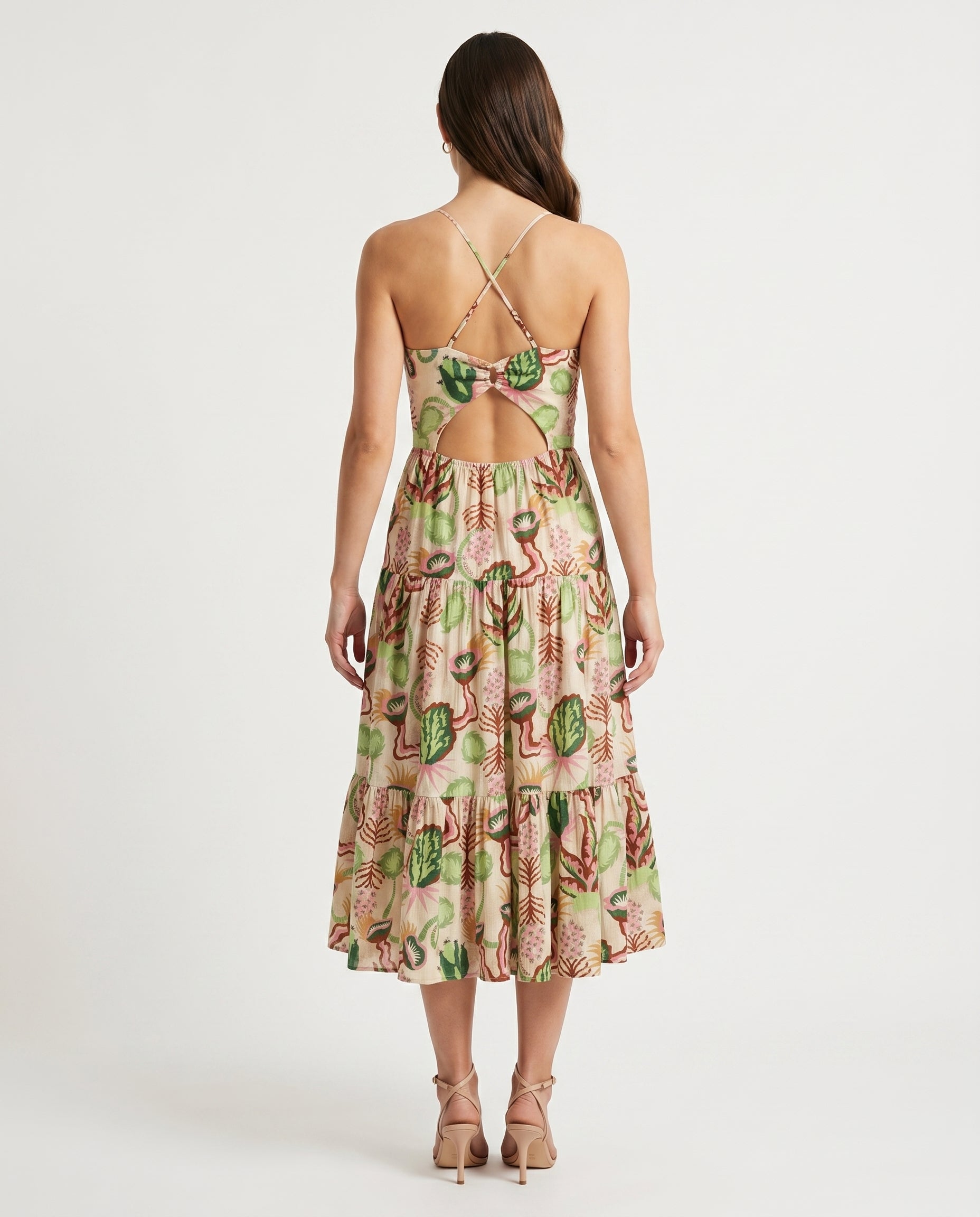 Cotton Seersucker Keyhole Halter Dress Desert Floral Canyon Clay