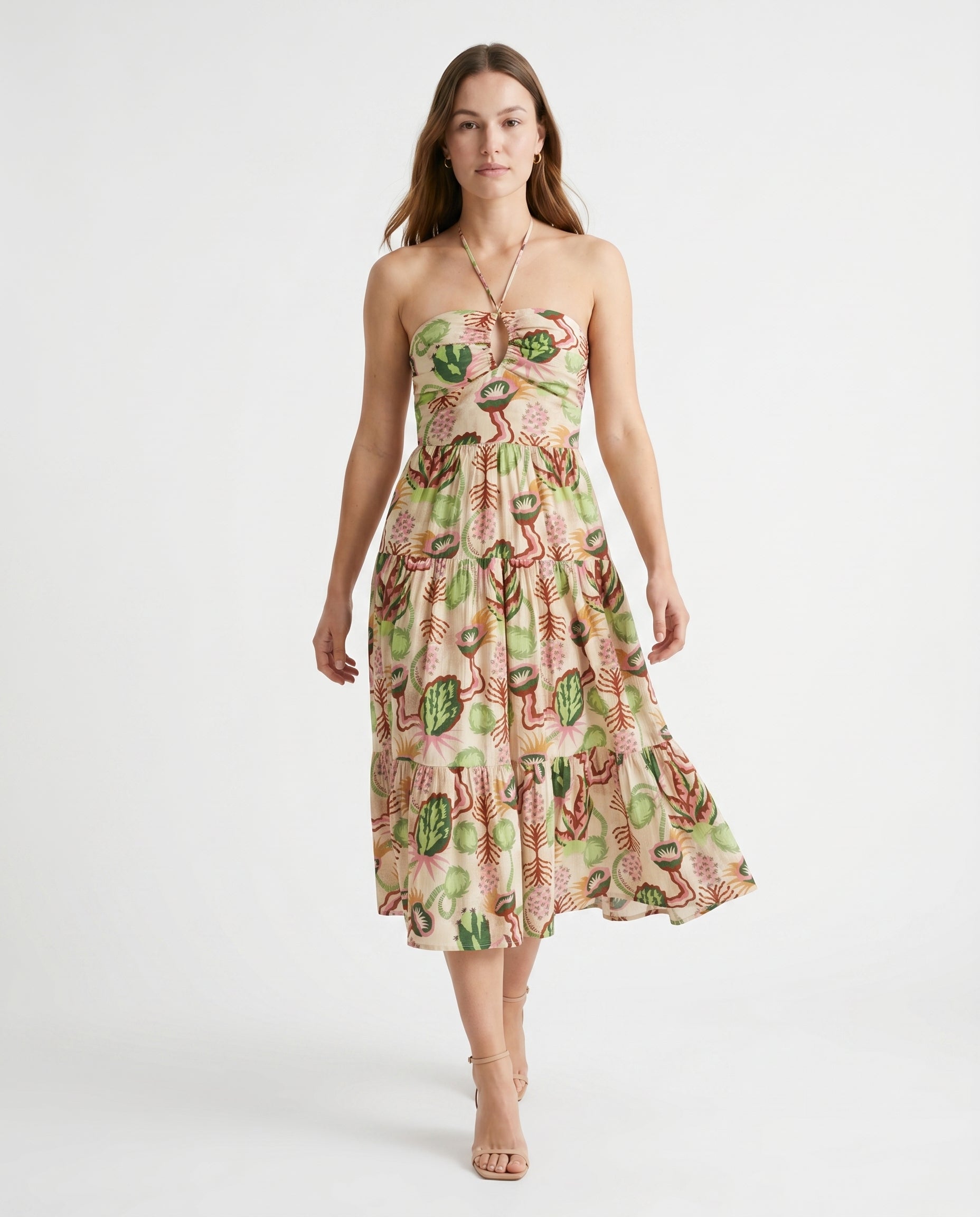 Cotton Seersucker Keyhole Halter Dress Desert Floral Canyon Clay