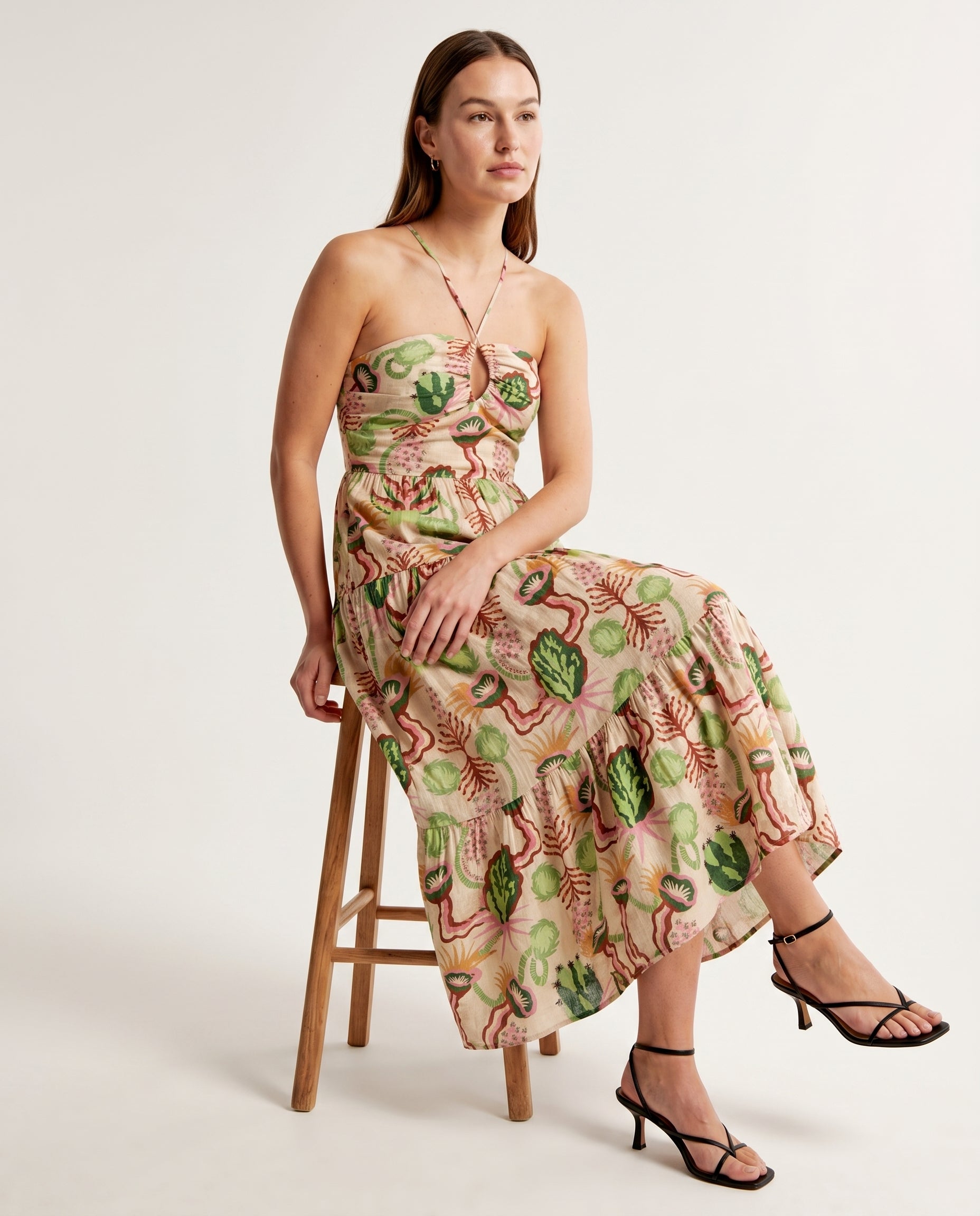 Cotton Seersucker Keyhole Halter Dress Desert Floral Canyon Clay