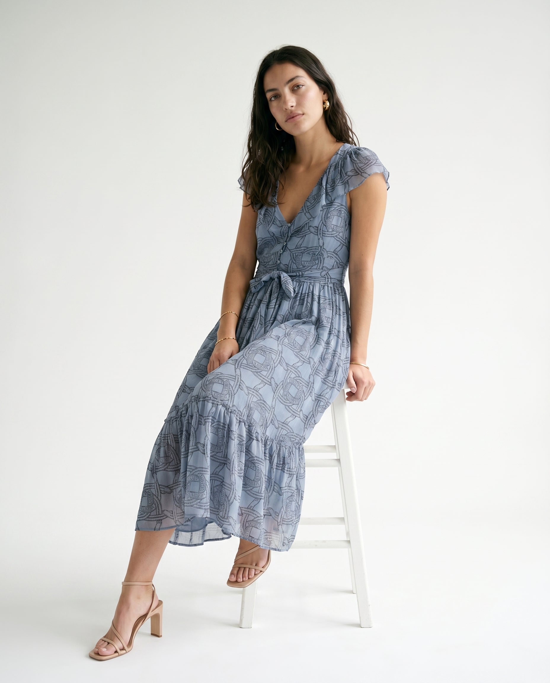 Printed Chiffon Midi Day Dress Horseshoe Infinity