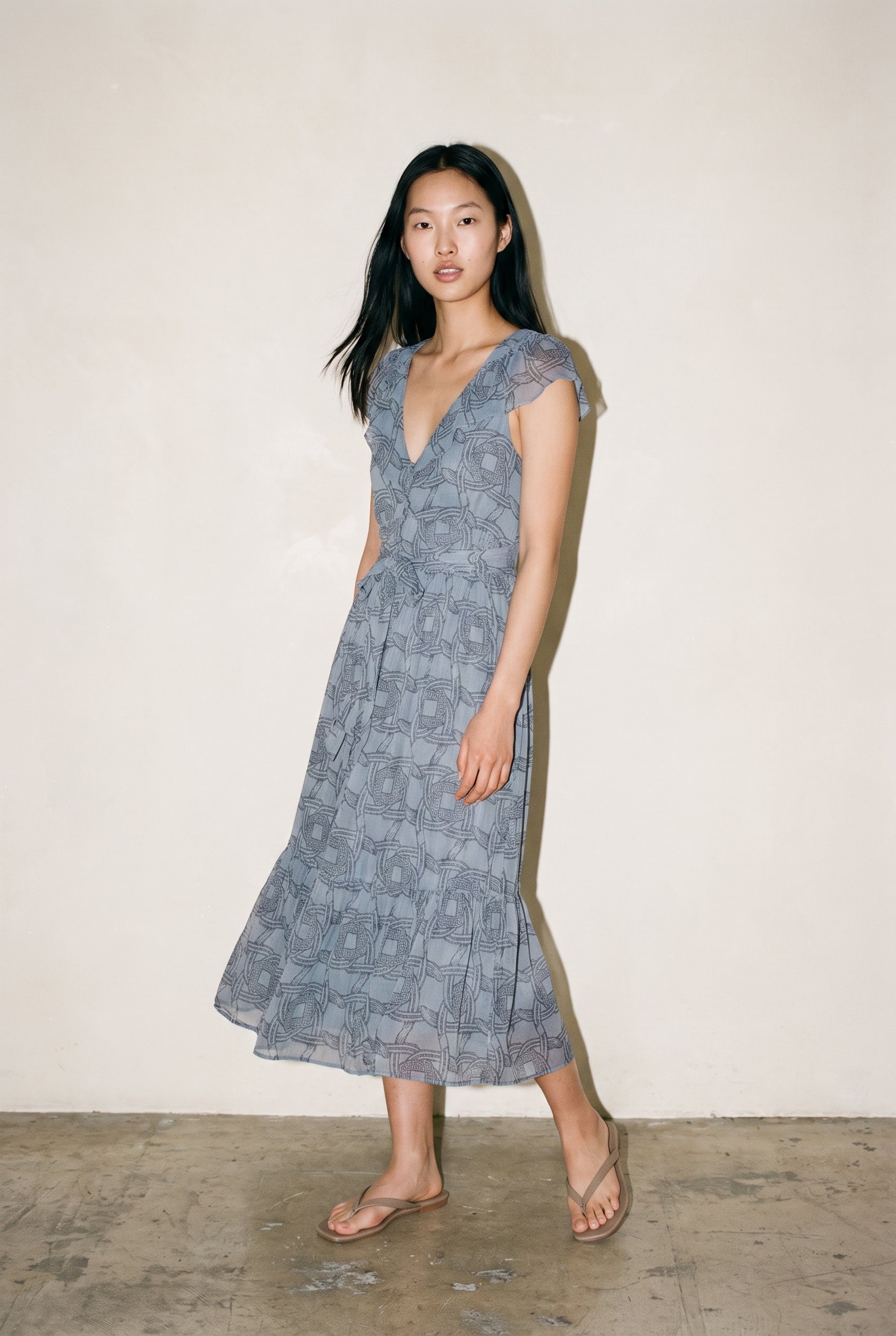 Printed Chiffon Midi Day Dress Horseshoe Infinity