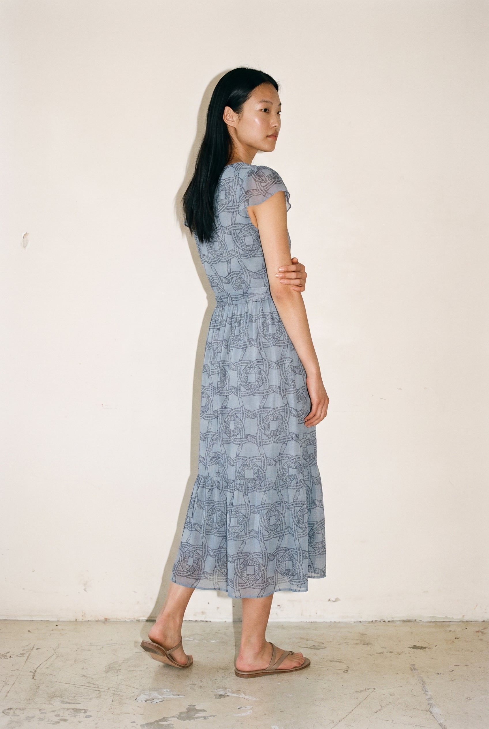 Printed Chiffon Midi Day Dress Horseshoe Infinity