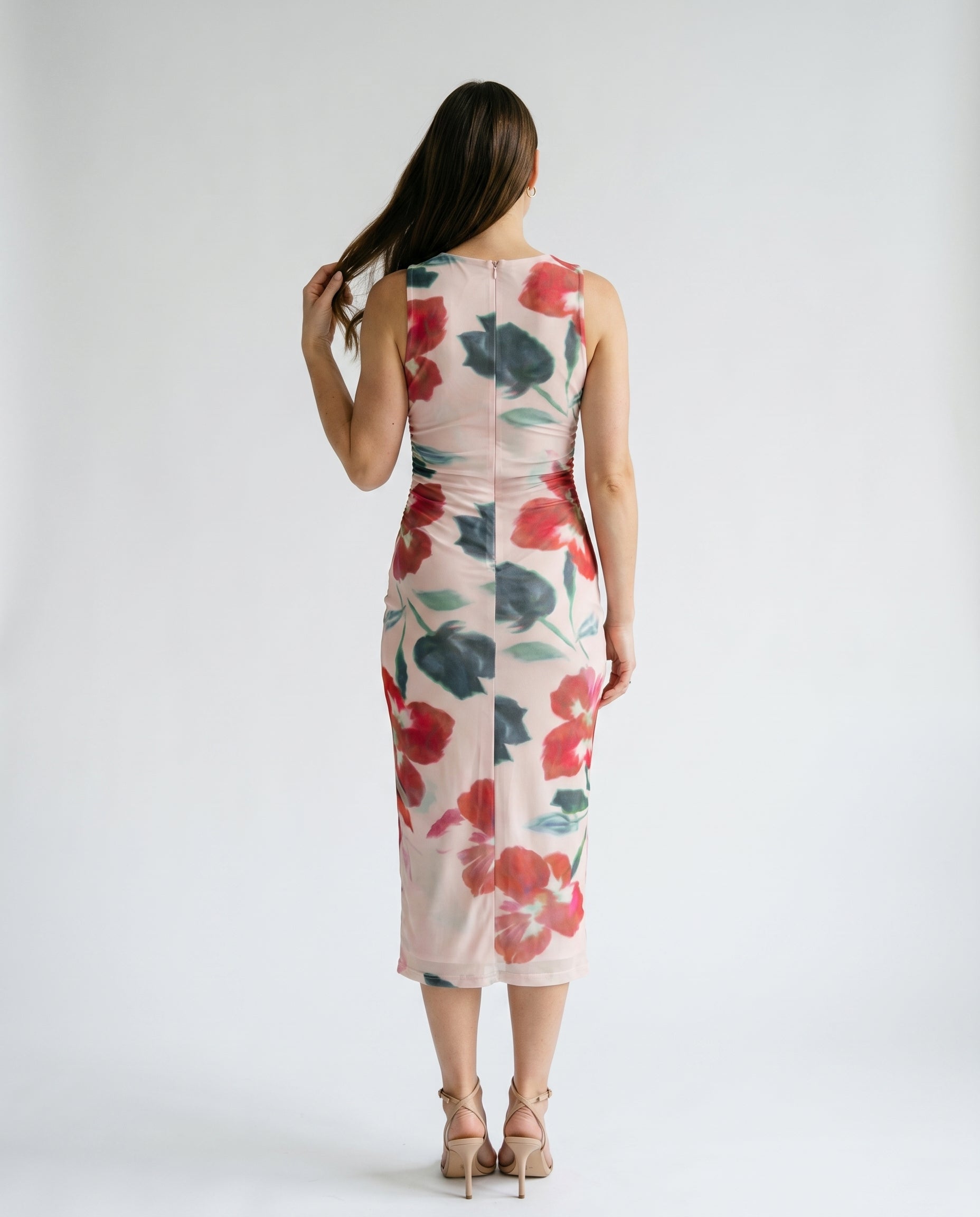 Arabella Mesh Midi Dress Red Floral