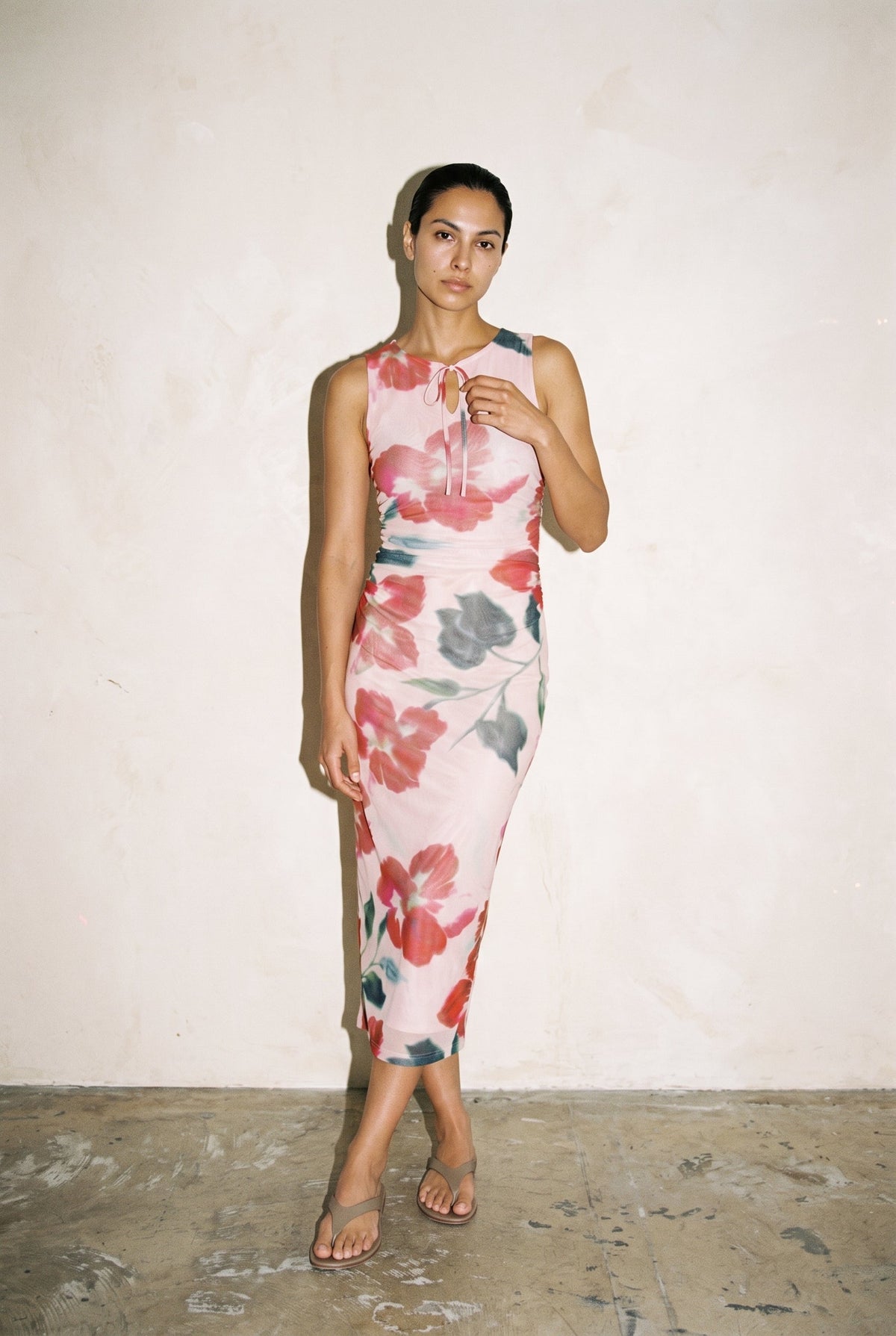 Arabella Mesh Midi Dress Red Floral MINK PINK
