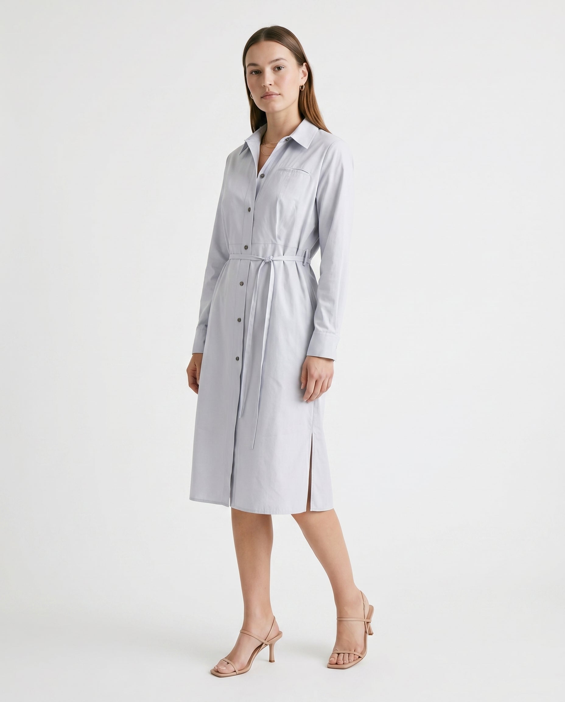 Robe chemise mi-longue grise à ceinture