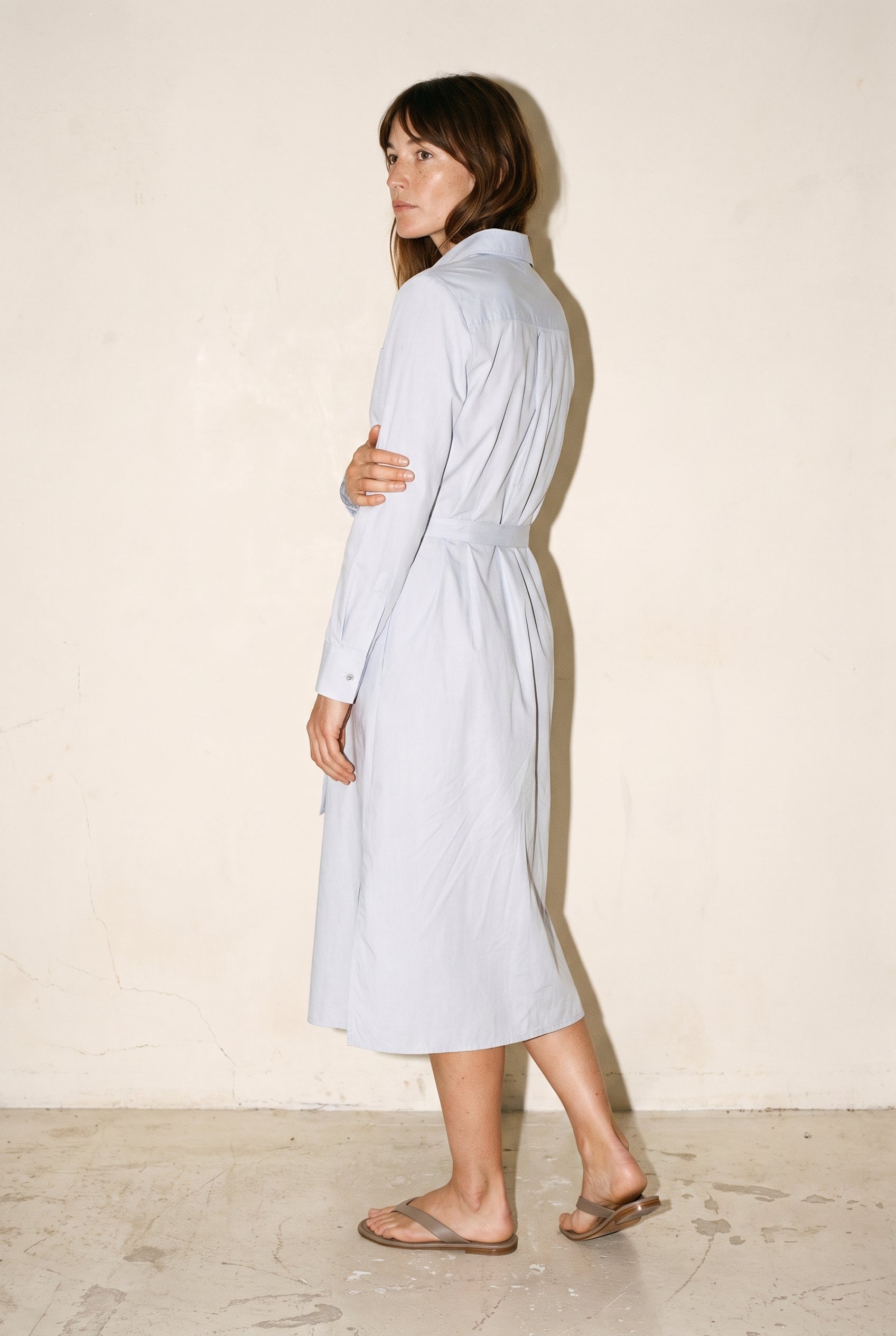 Belted Shirt Midi Dress Gray