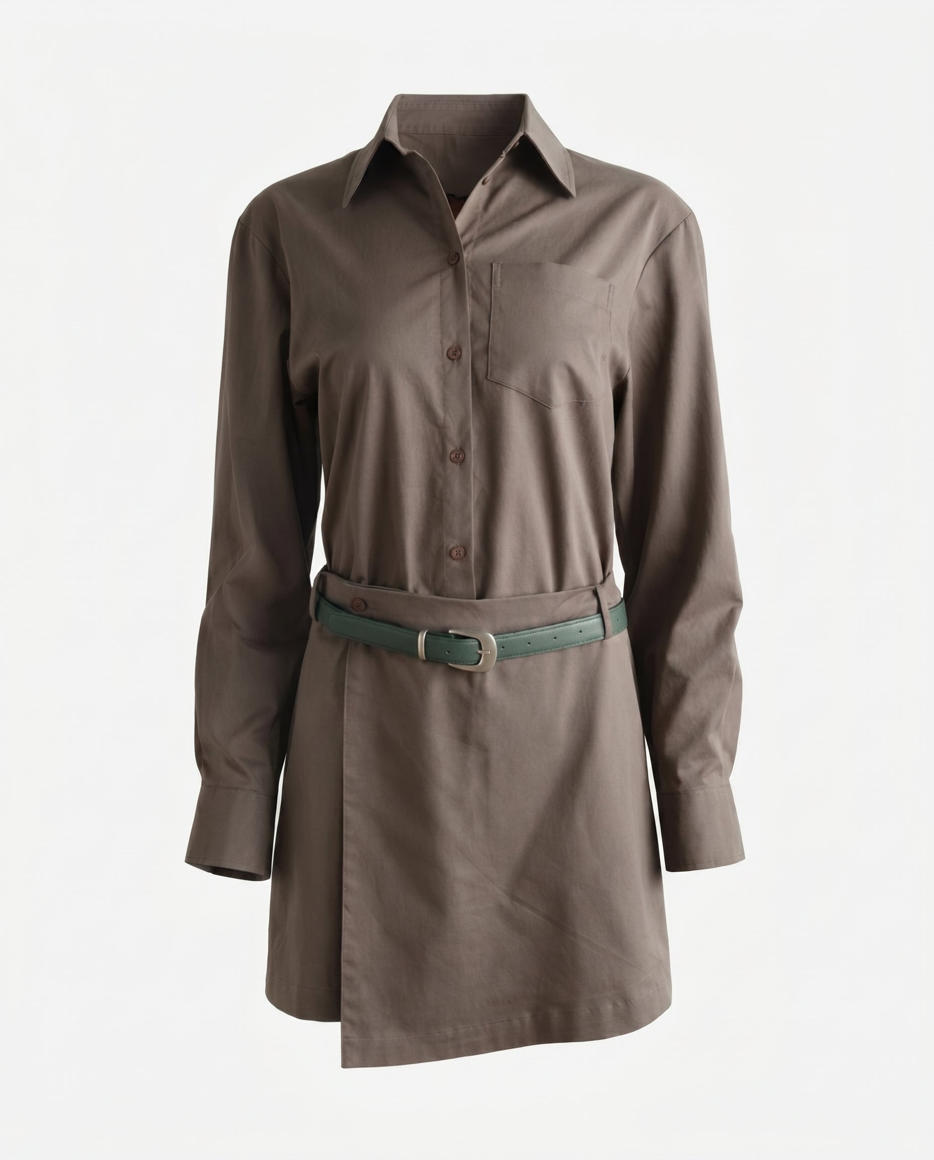 Robe boutonnée ceinturée, vert olive/vert