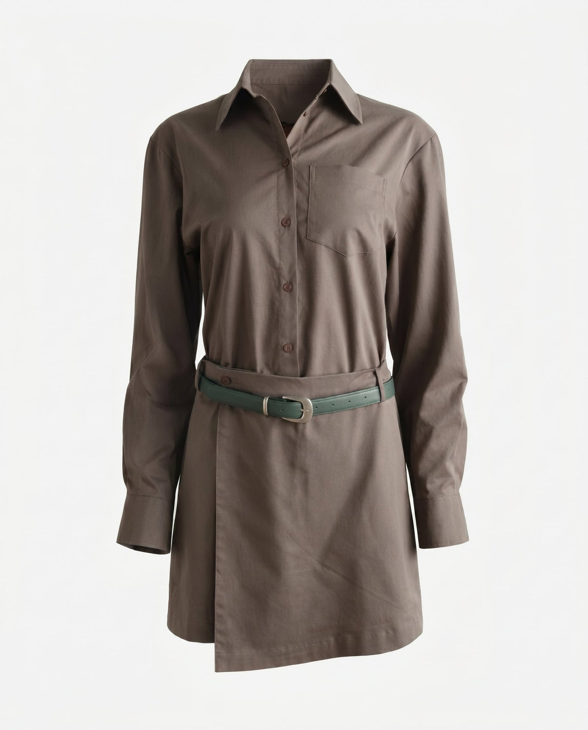 Belted Button Down Dress Olive/Green Slow High