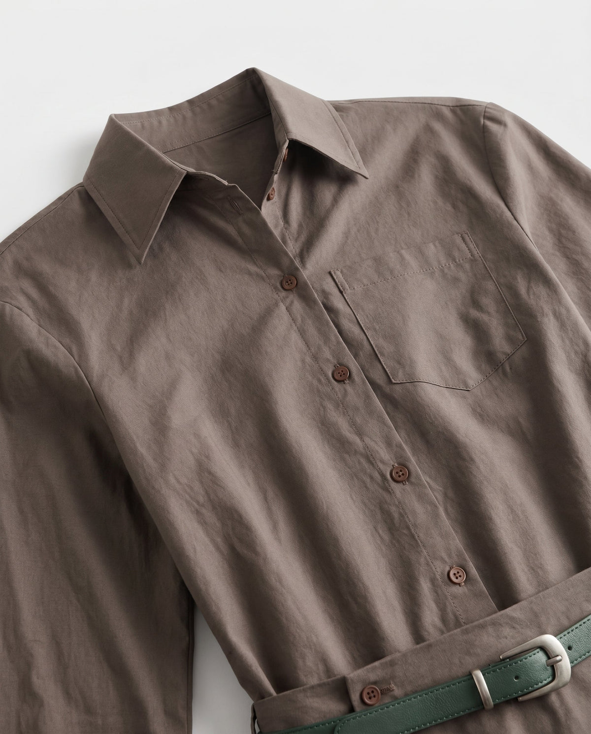 Belted Button Down Dress Olive/Green Slow High