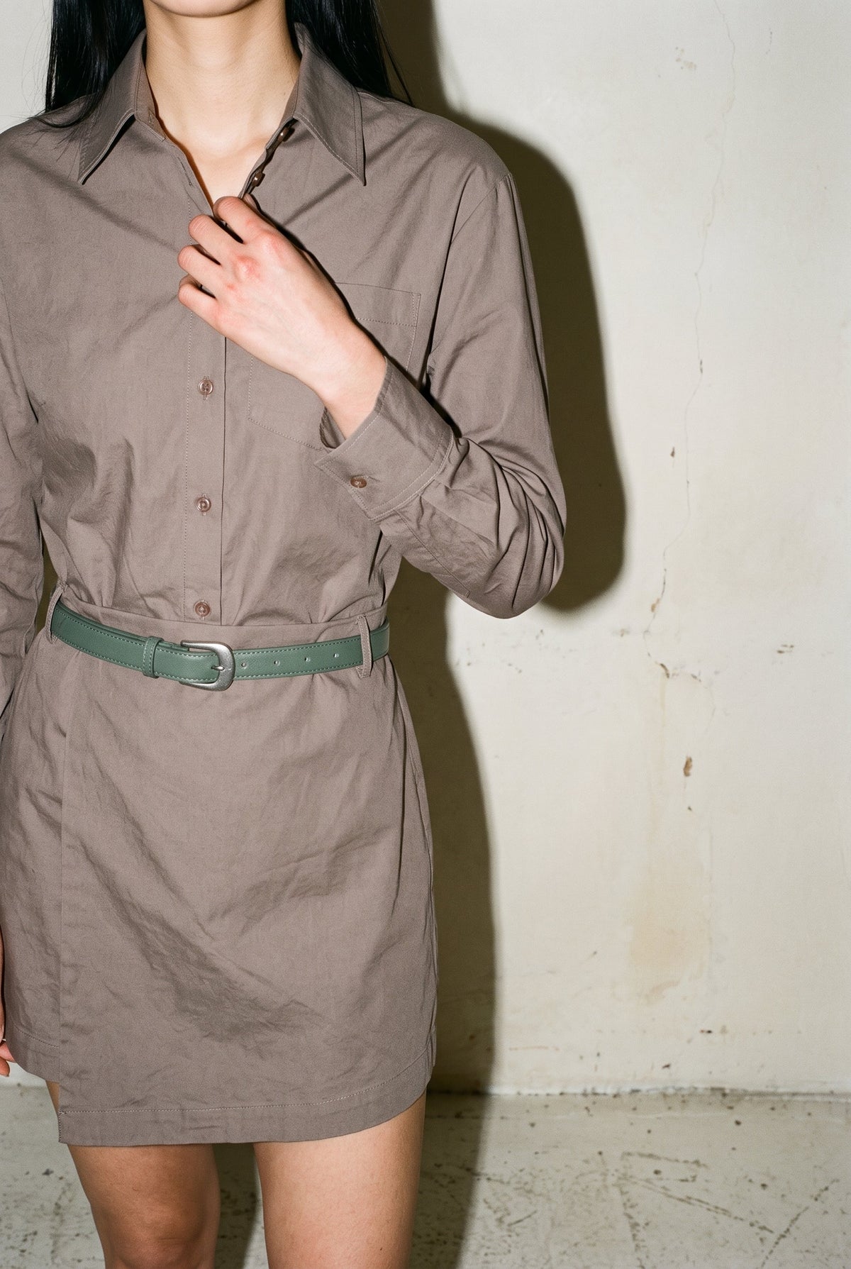 Belted Button Down Dress Olive/Green Slow High