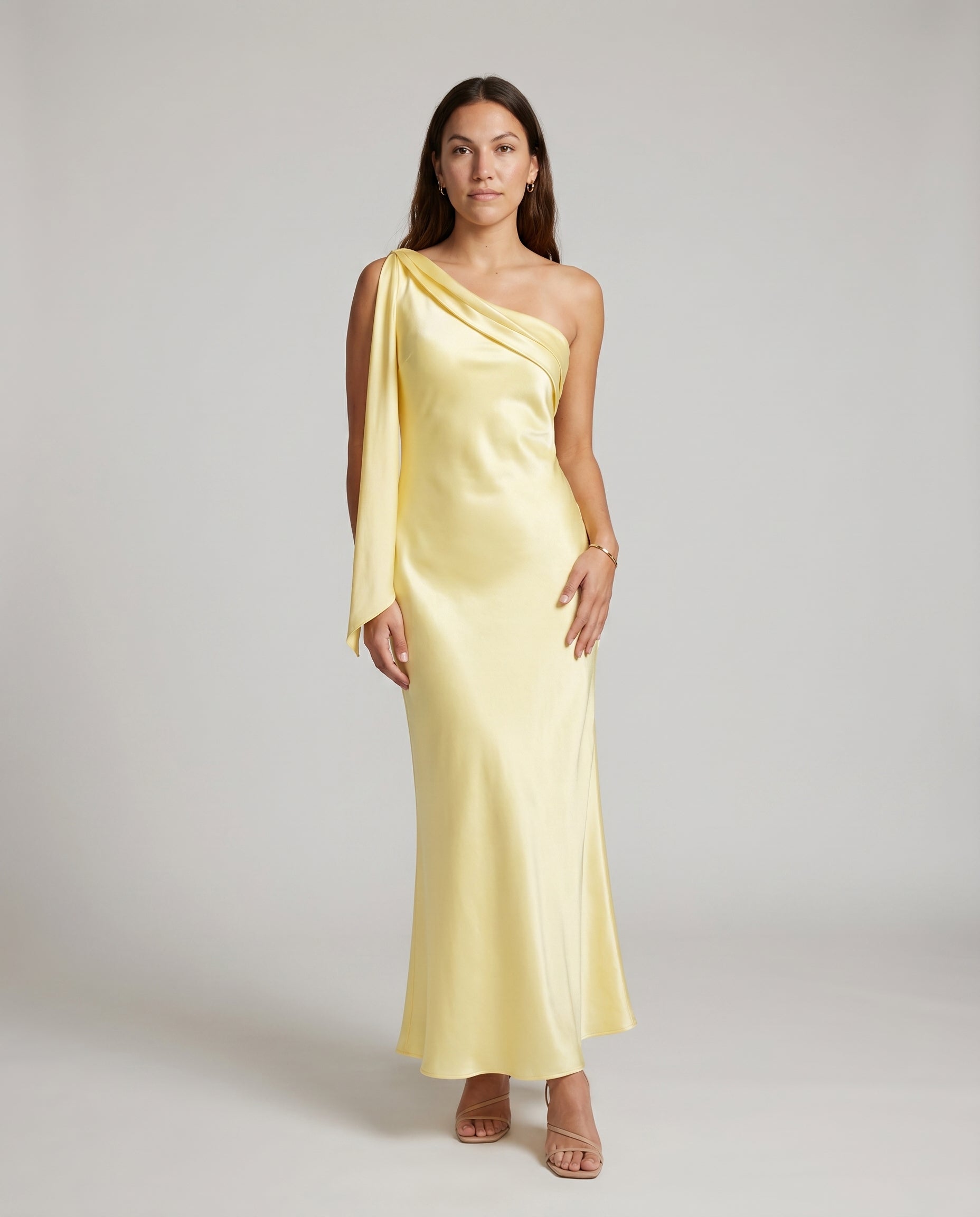 One Shoulder Satin Maxi Dress BUTTER